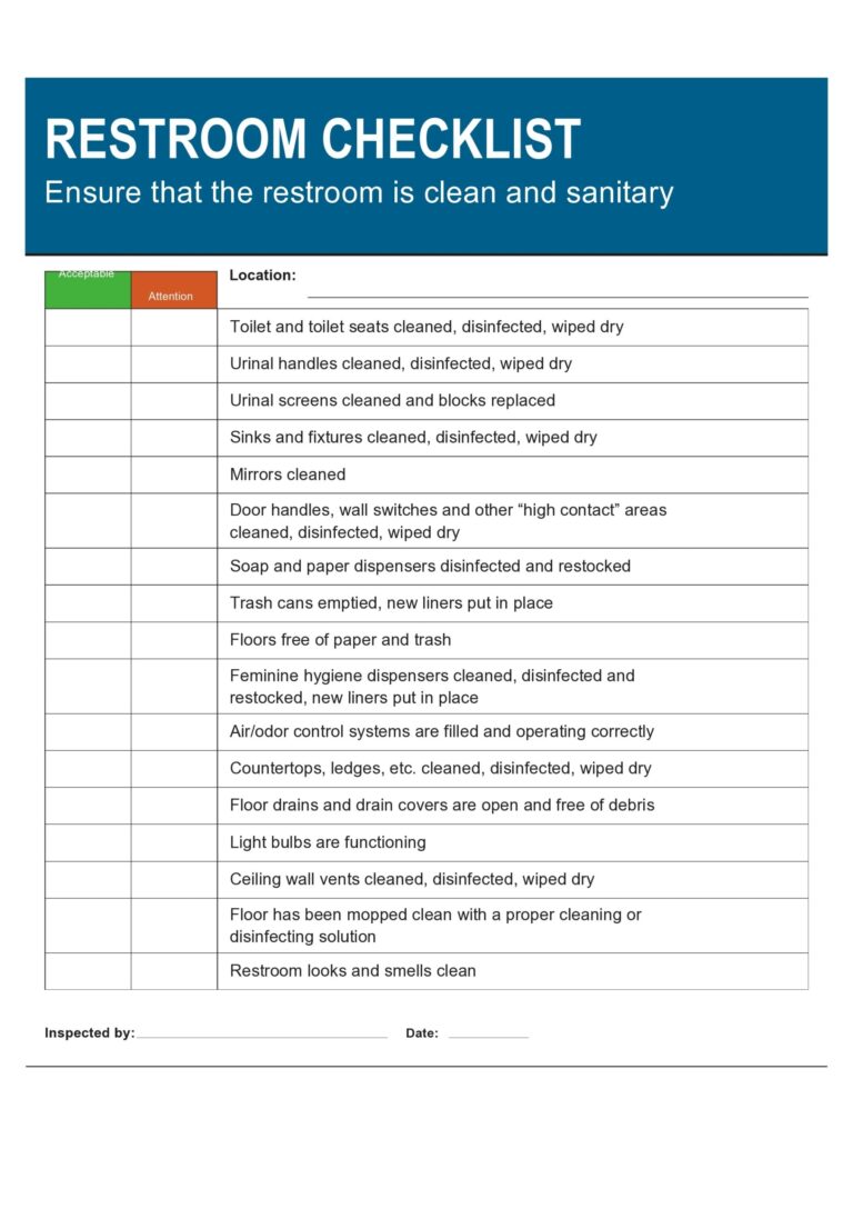 49 Printable Bathroom Cleaning Checklists Word TemplateLab