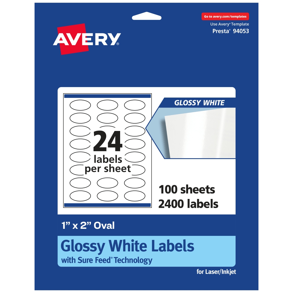 Avery Printable Blank Labels 22814 Oval 1 5 X 2 5 Glossy White Pack Of 90 Customizable Labels Office Depot