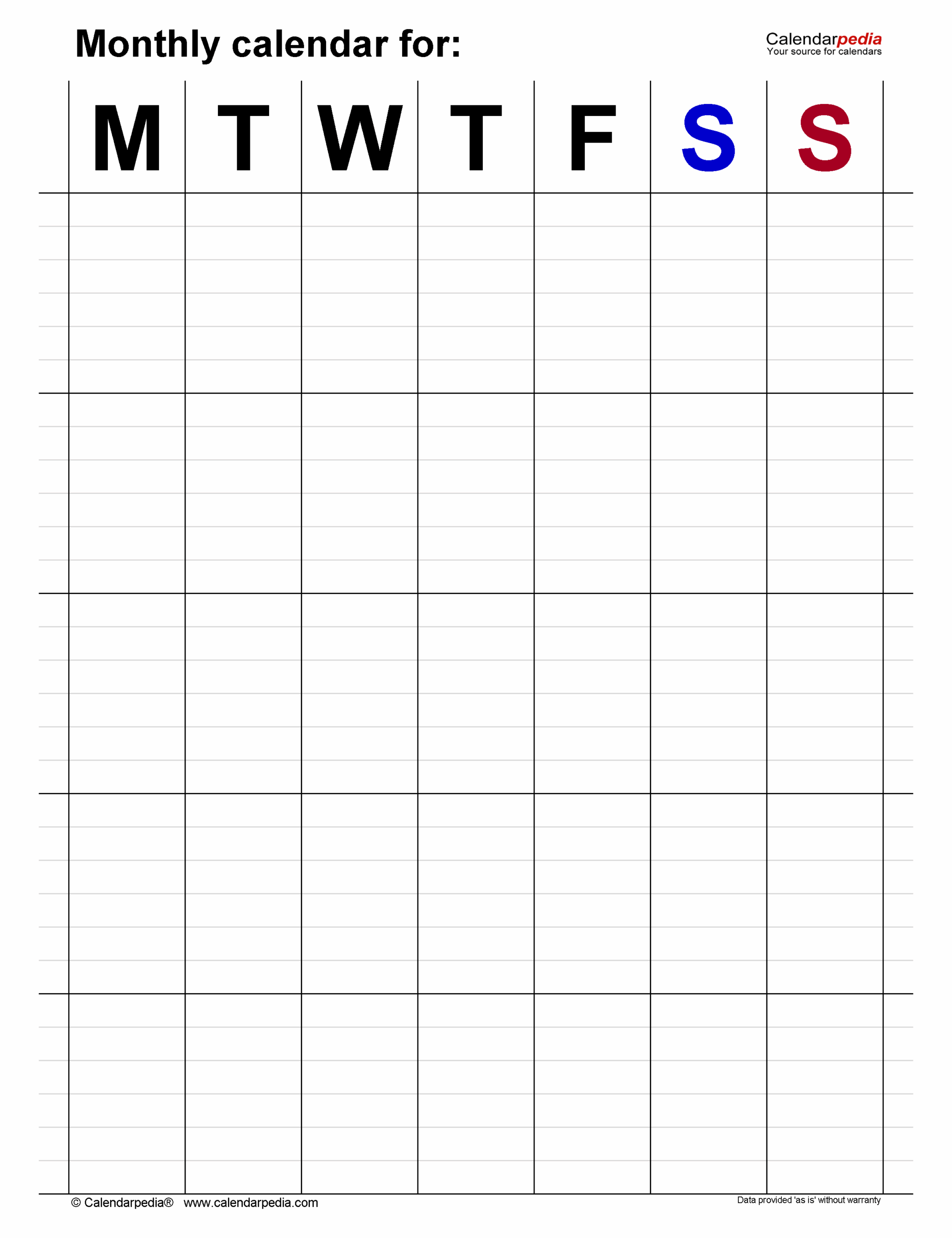 Blank Monthly Calendar Templates For Microsoft Word