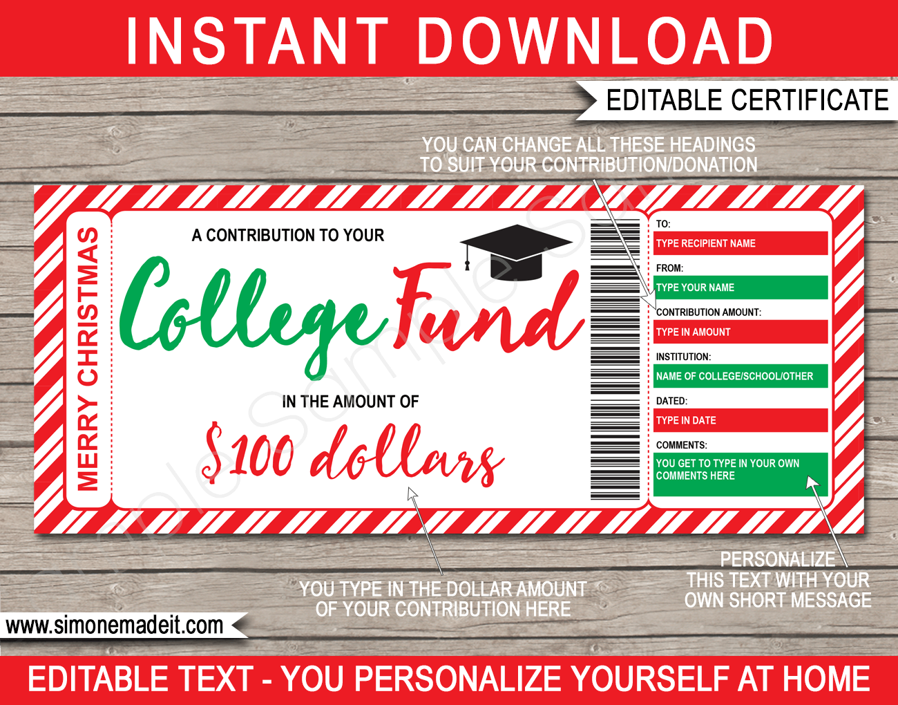 Christmas College Fund Gift Certificate
