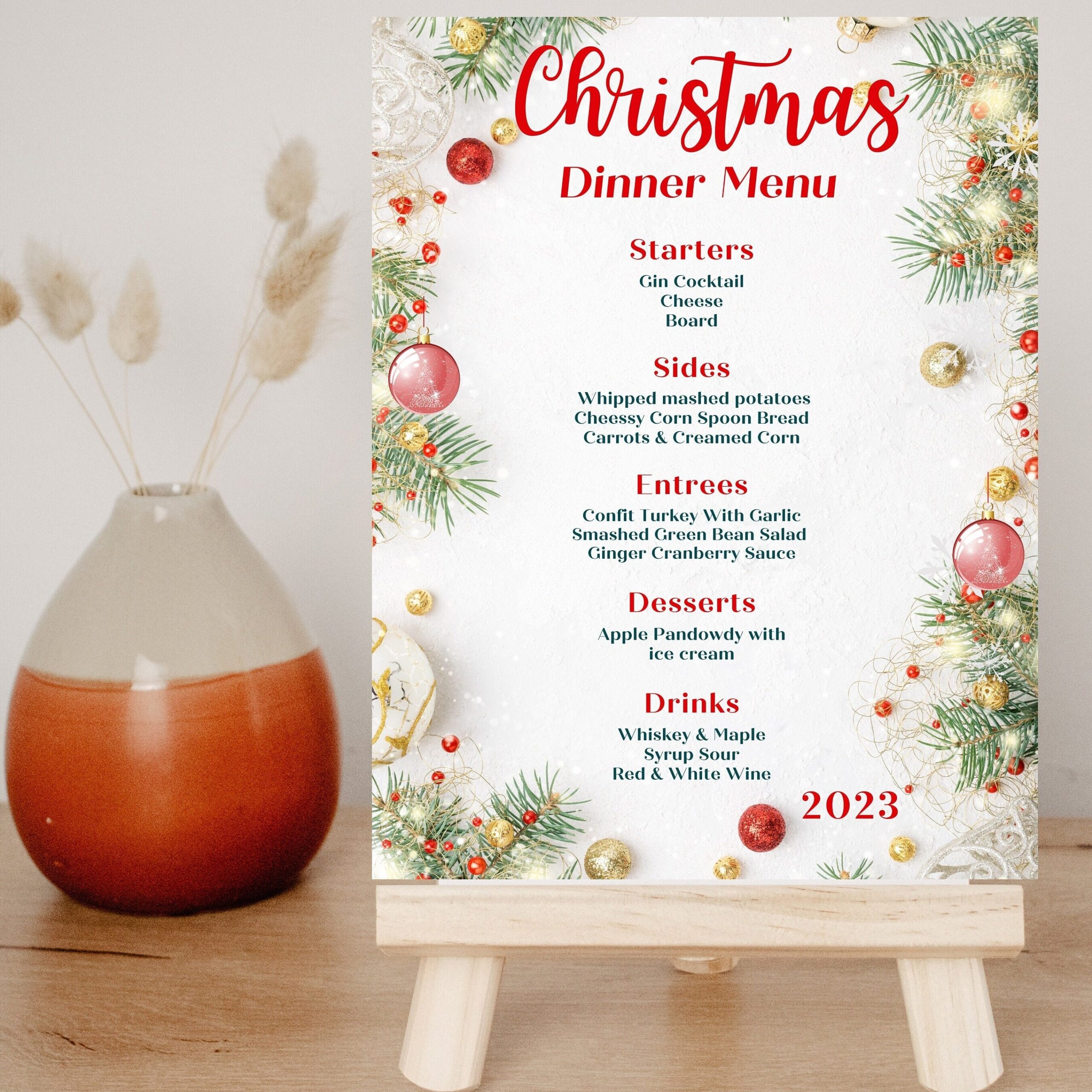 Christmas Dinner Menu Editable Digital Download Holiday Menu Template Printable Or Email Menu Christmas Eve Menu Christmas Meal Etsy