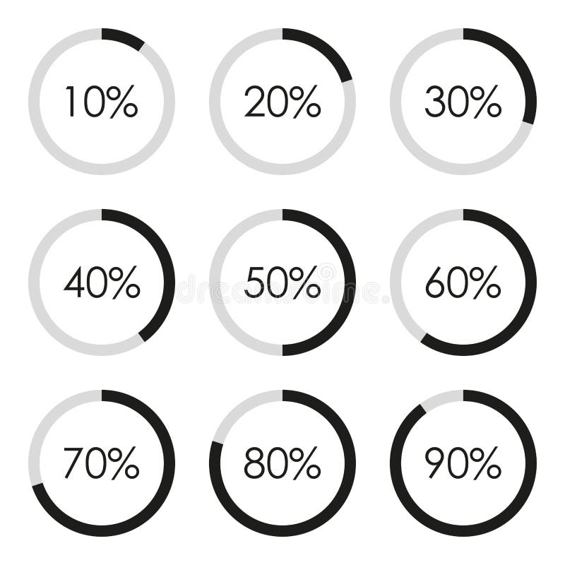 Circle Diagram Set With Percentage Pie Chart Infographics Template 10 20 30 40 50 60 70 80 90 Percent Stock Vector Illustration Of Loading Design 186026059