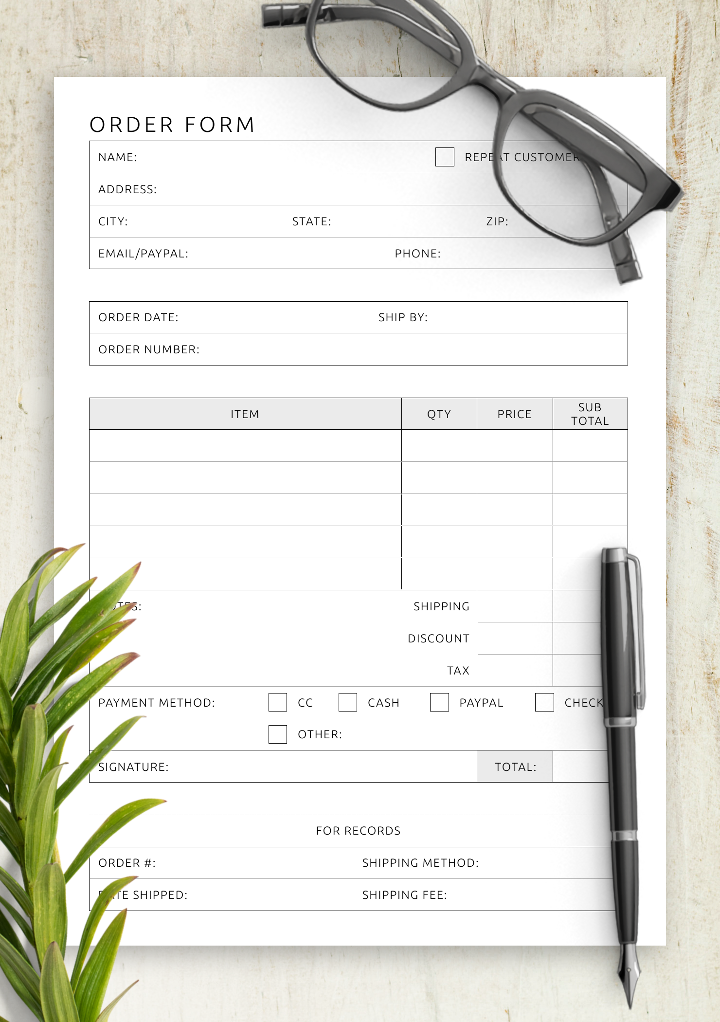 Order Form Template Printable Free