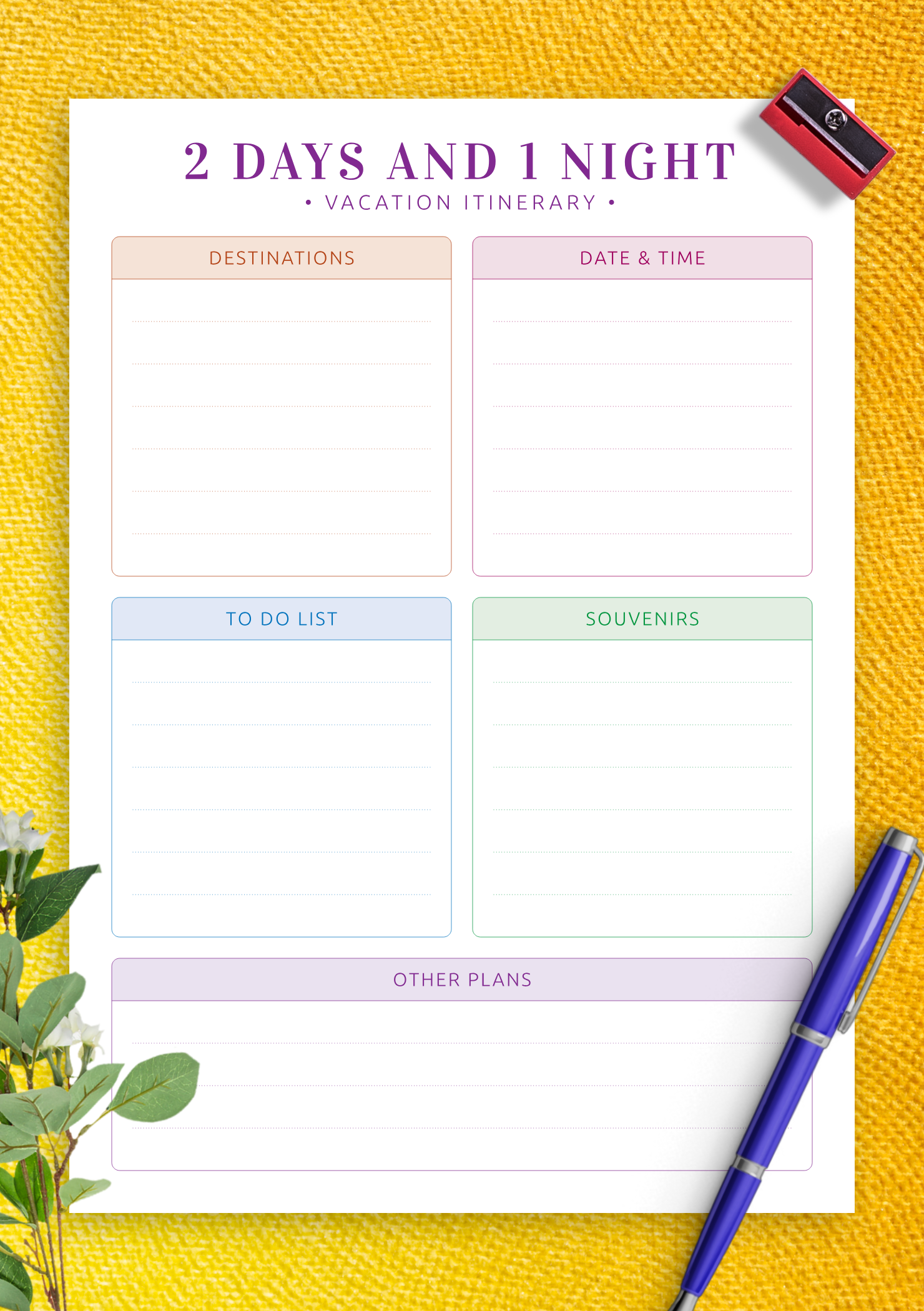Printable Blank Travel Itinerary Template