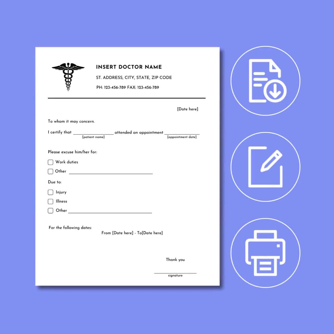 Dr Excuse Template Free Printable