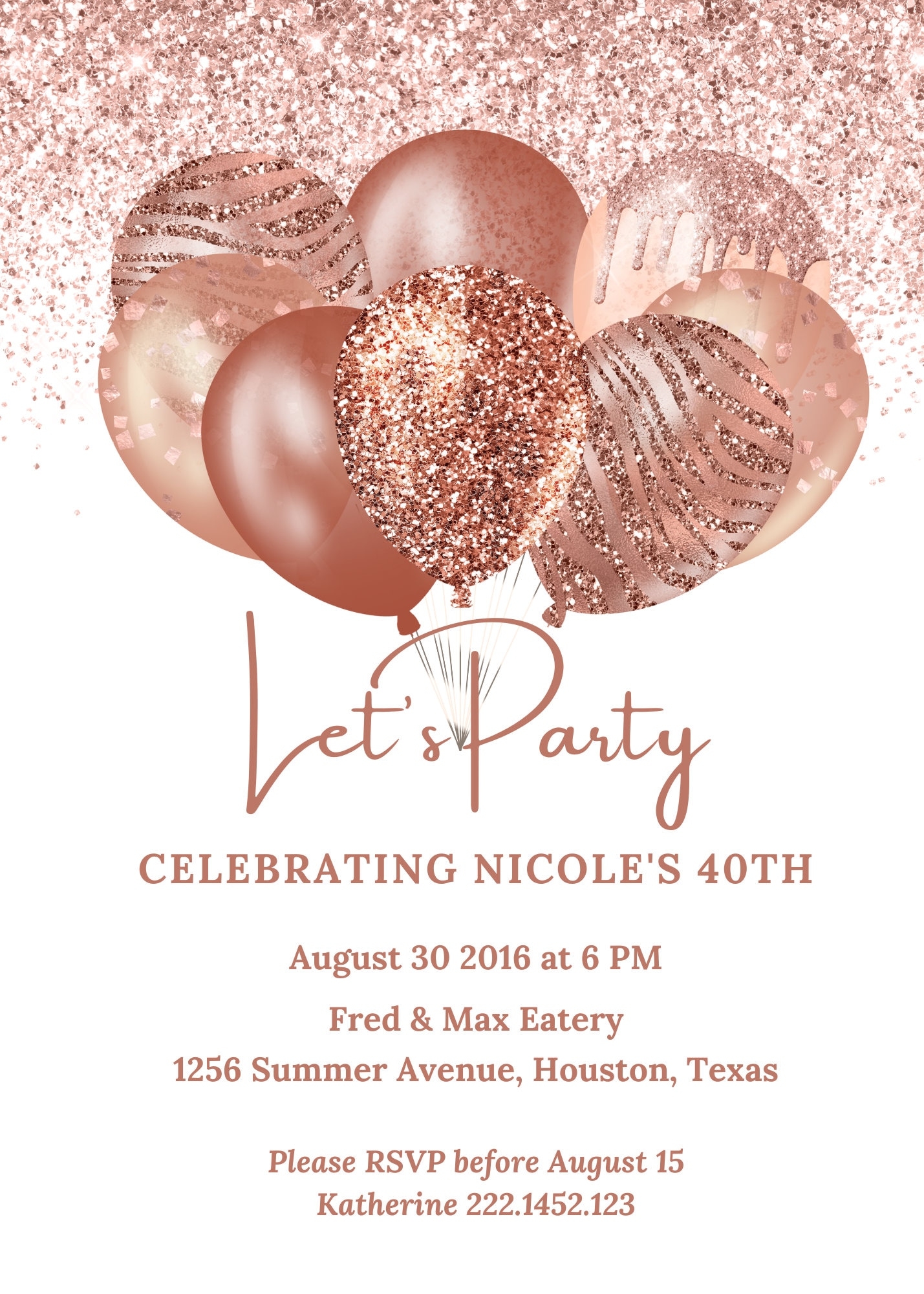 Printable Blank Rose Gold Invitation Template
