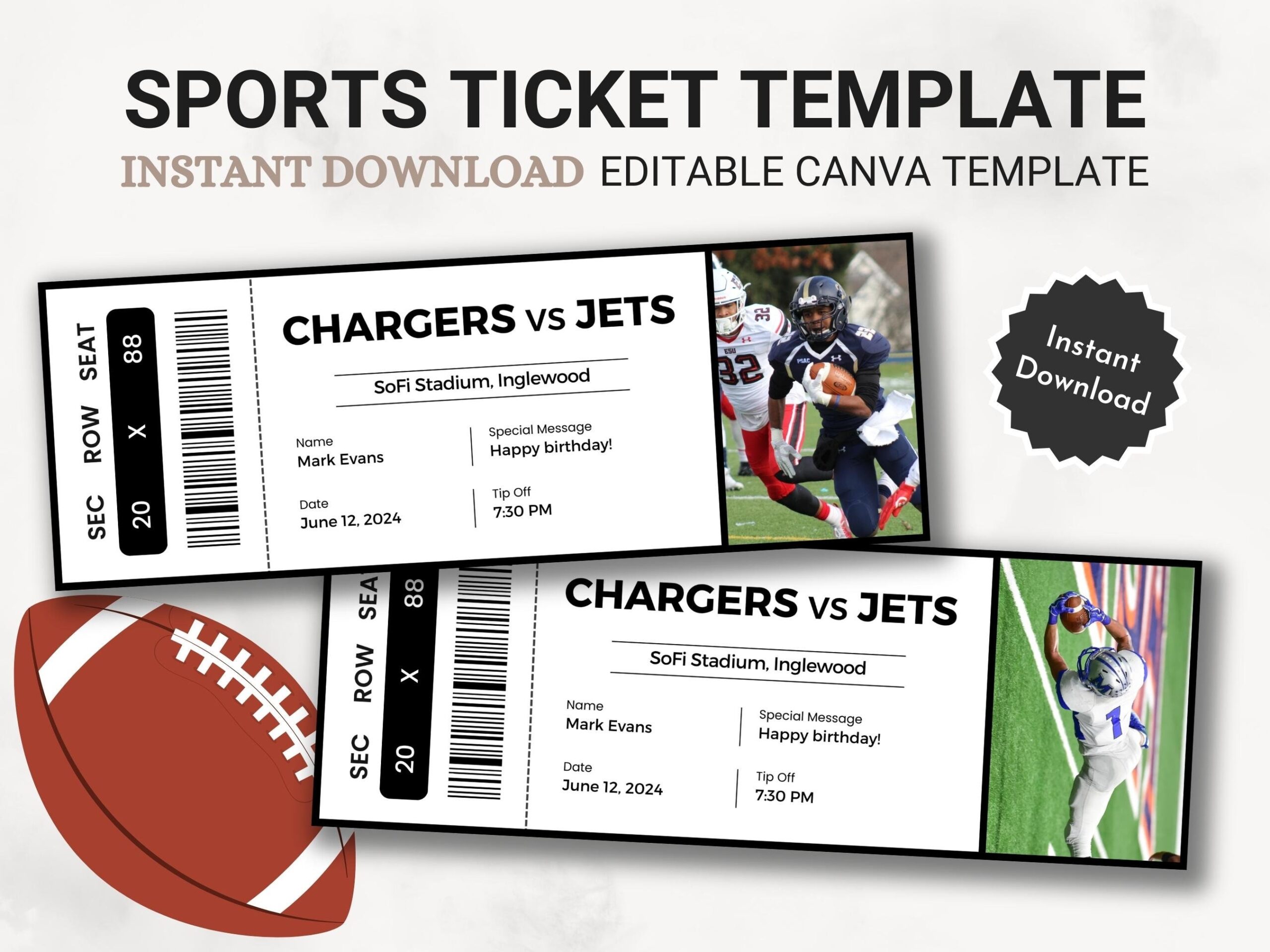 Editable Sports Ticket Template DIY Sporting Ticket Custom 