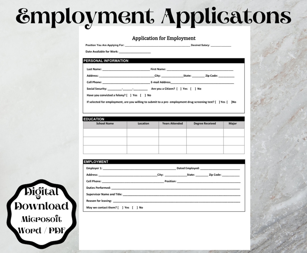 Free Printable Employment Applications