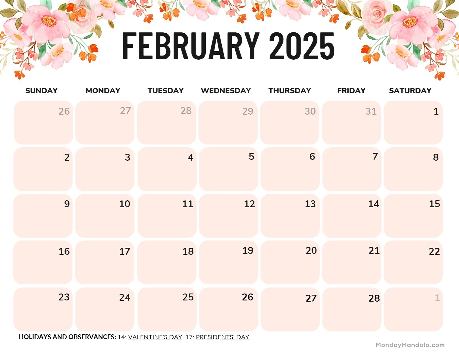 Free Printable Calendar February 2025