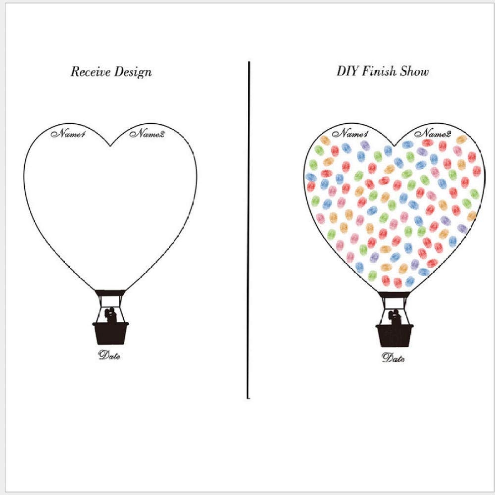 Fingerprints Sign In Painting Heart Hot Air Balloon DIY Canvas 