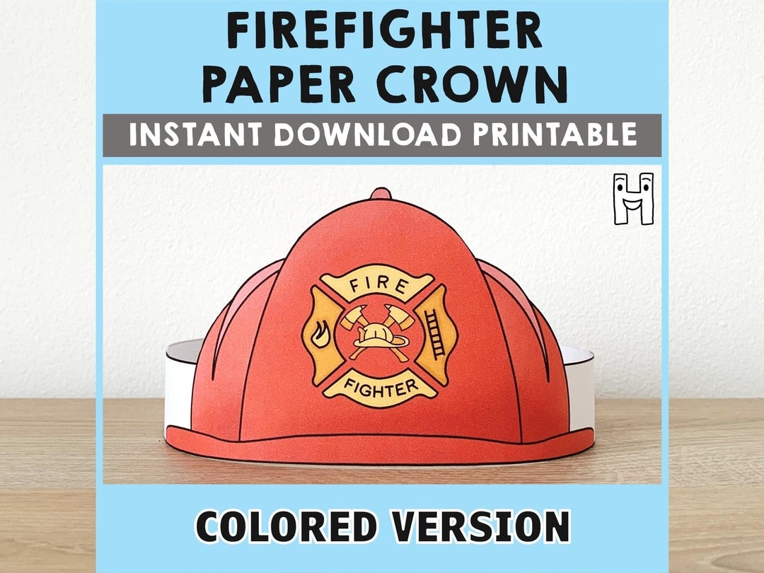 Firefighter Helmet Paper Crown Party Template Printable Kids Craft 