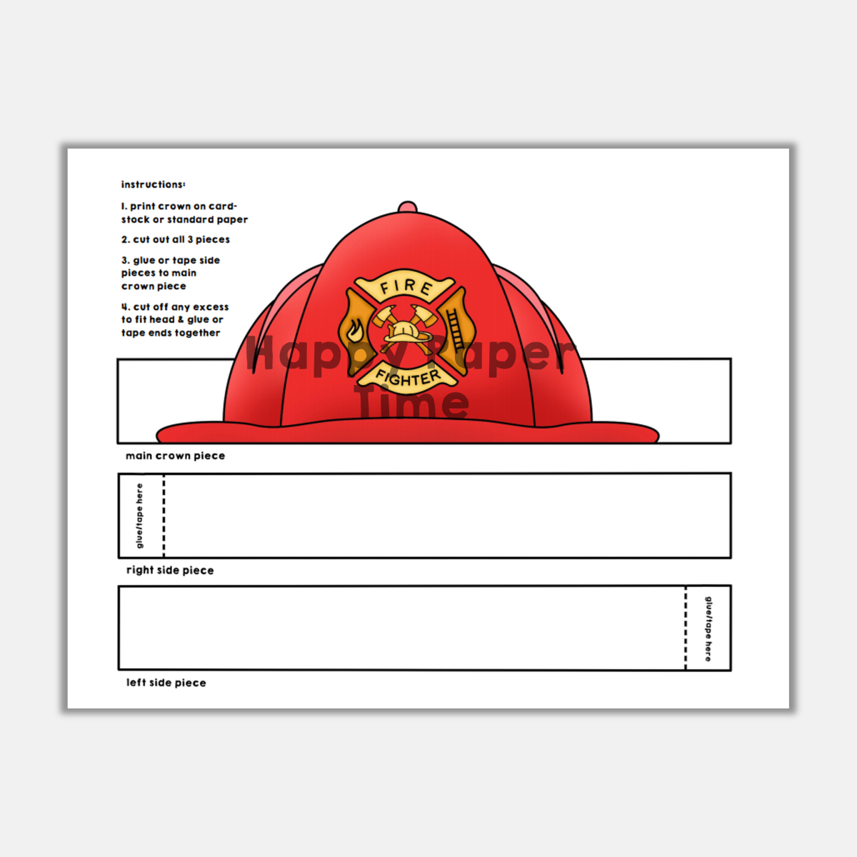 Firefighter Helmet Paper Crown Printable Craft