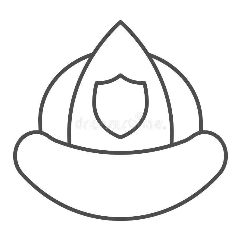 Firefighters Helmet Line Icon Fireman Protection Hat With A 