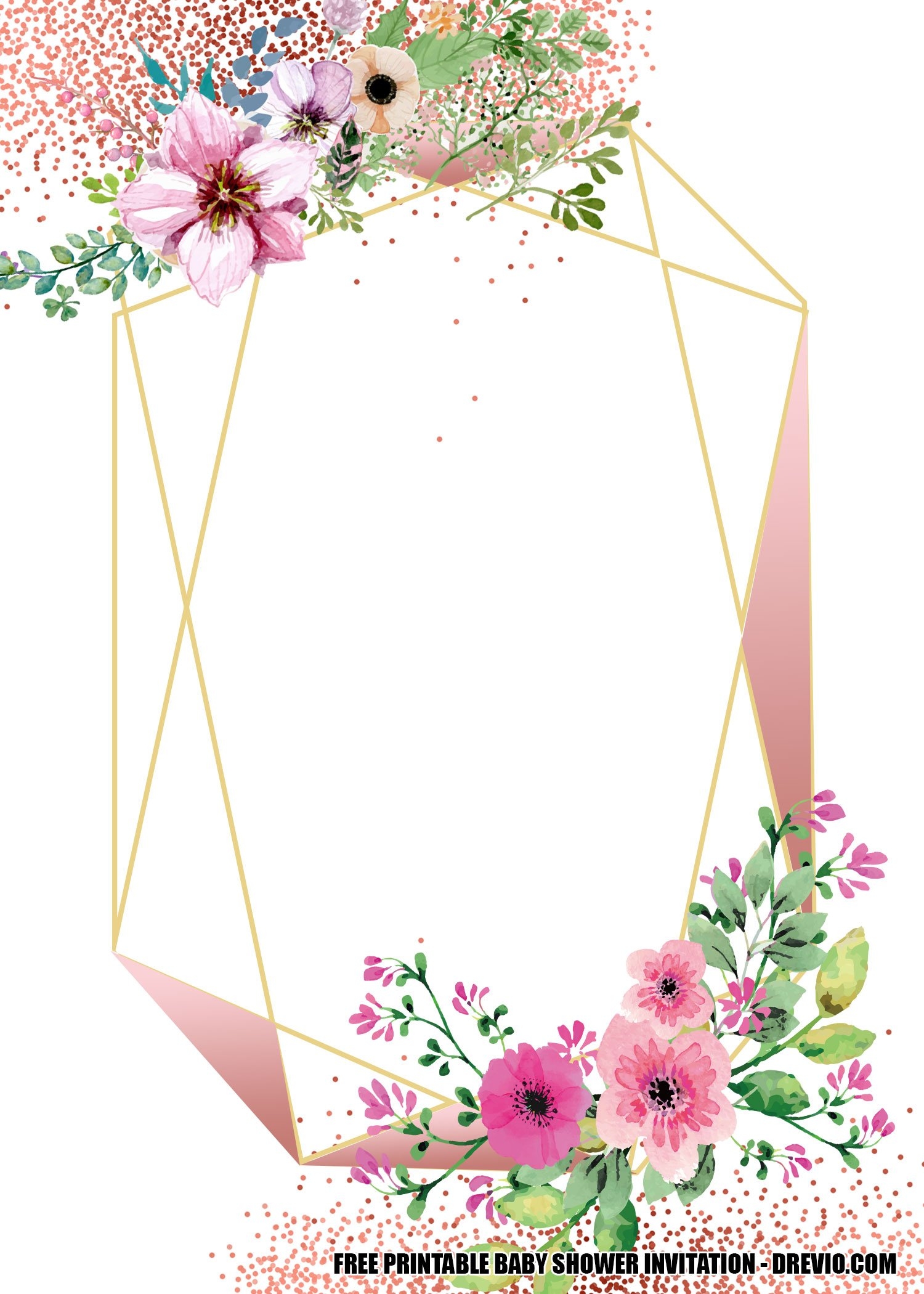 FREE Blush Floral Rose Gold Geometry Invitation Templates