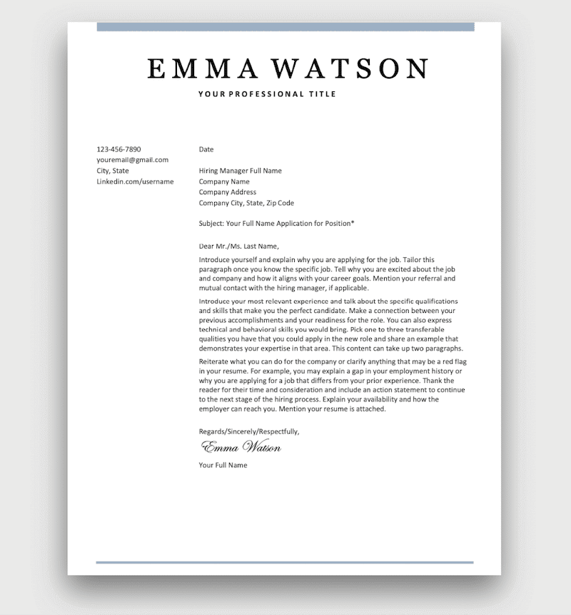 100 Free Cover Letter Template Printable