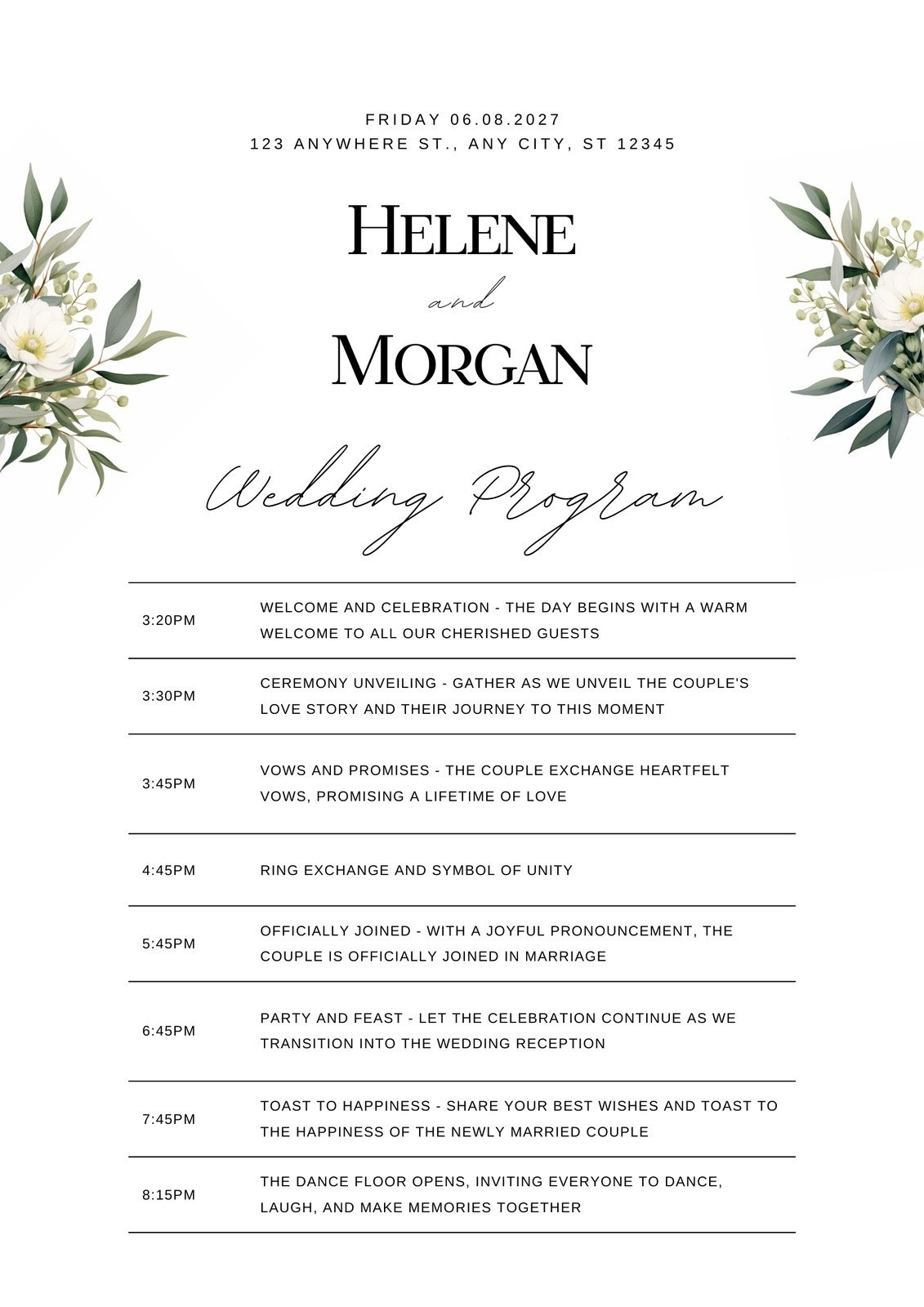 Free Printable Wedding Templates Program