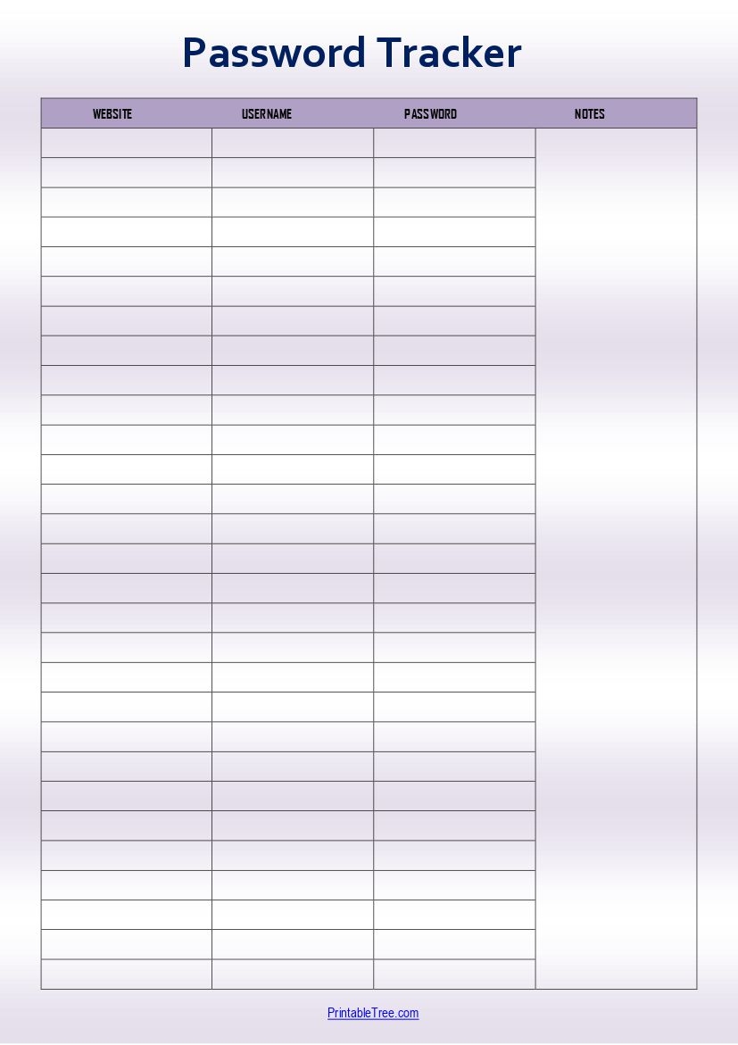 Free Password Manager Printable Template