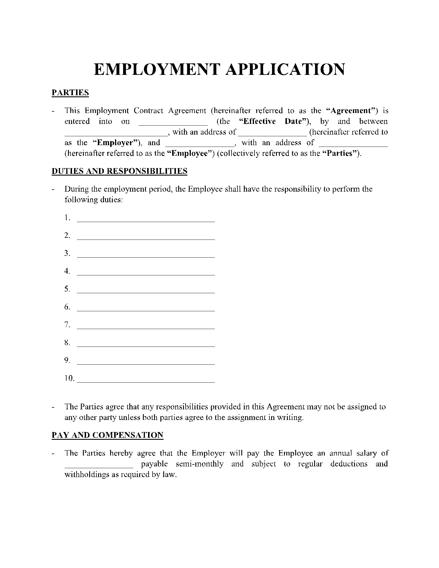 Free Printable Employment Application Template