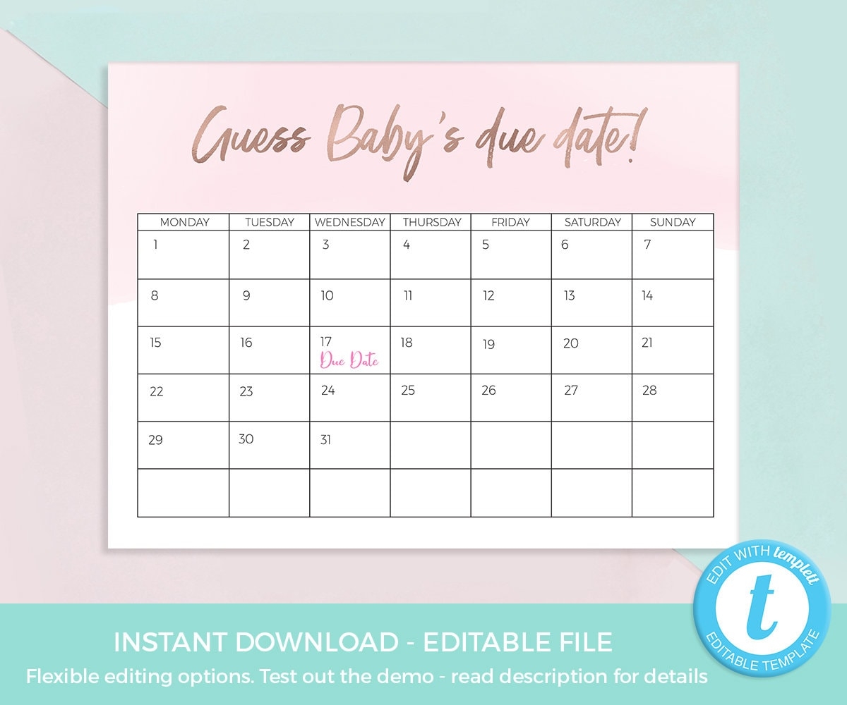 Free Guess Baby Due Date Calendar Template Top