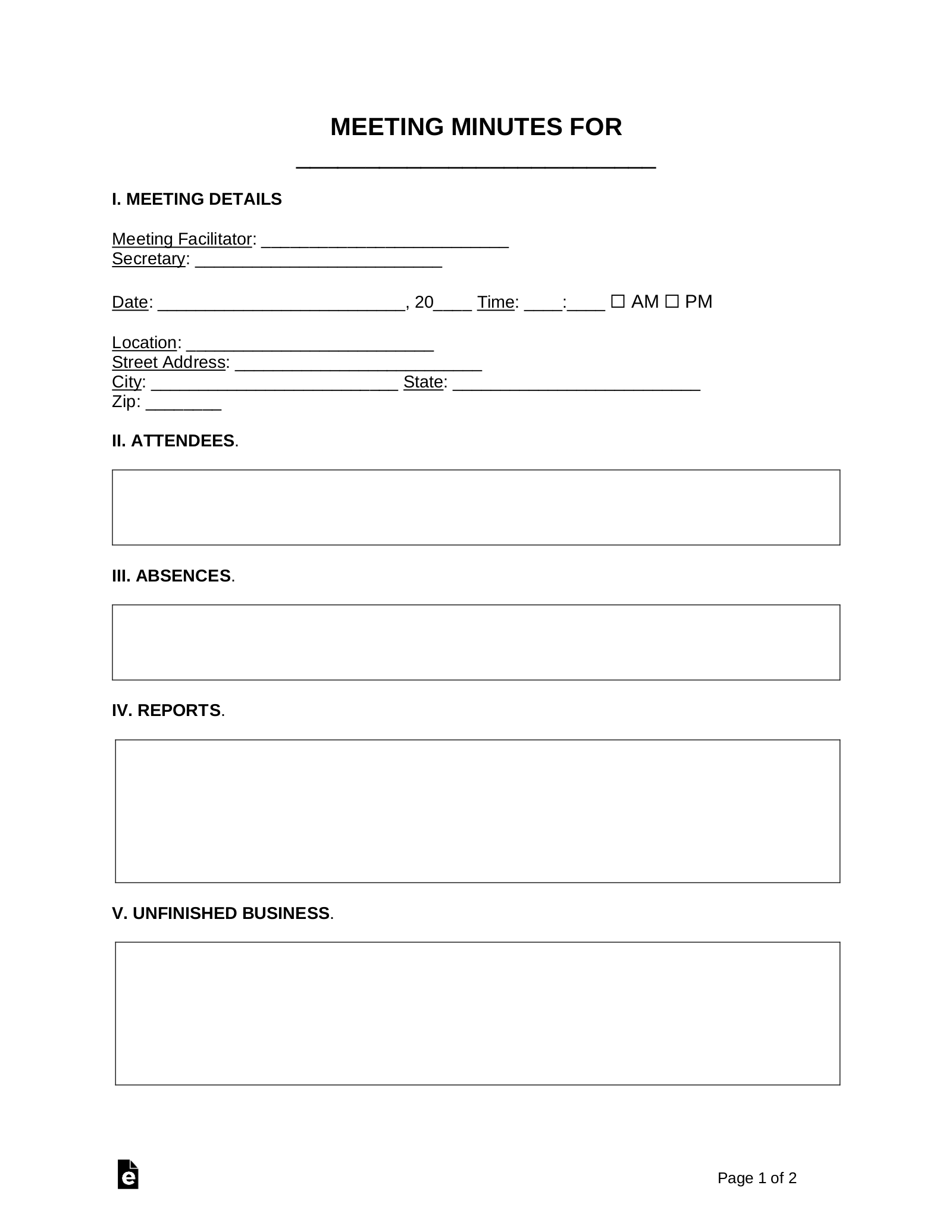Free Meeting Minutes Templates 20 PDF Word EForms