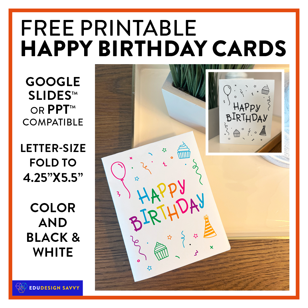 Free Printable Birthday Card Template Instant Download Color U0026 Bu0026W Made By Teachers