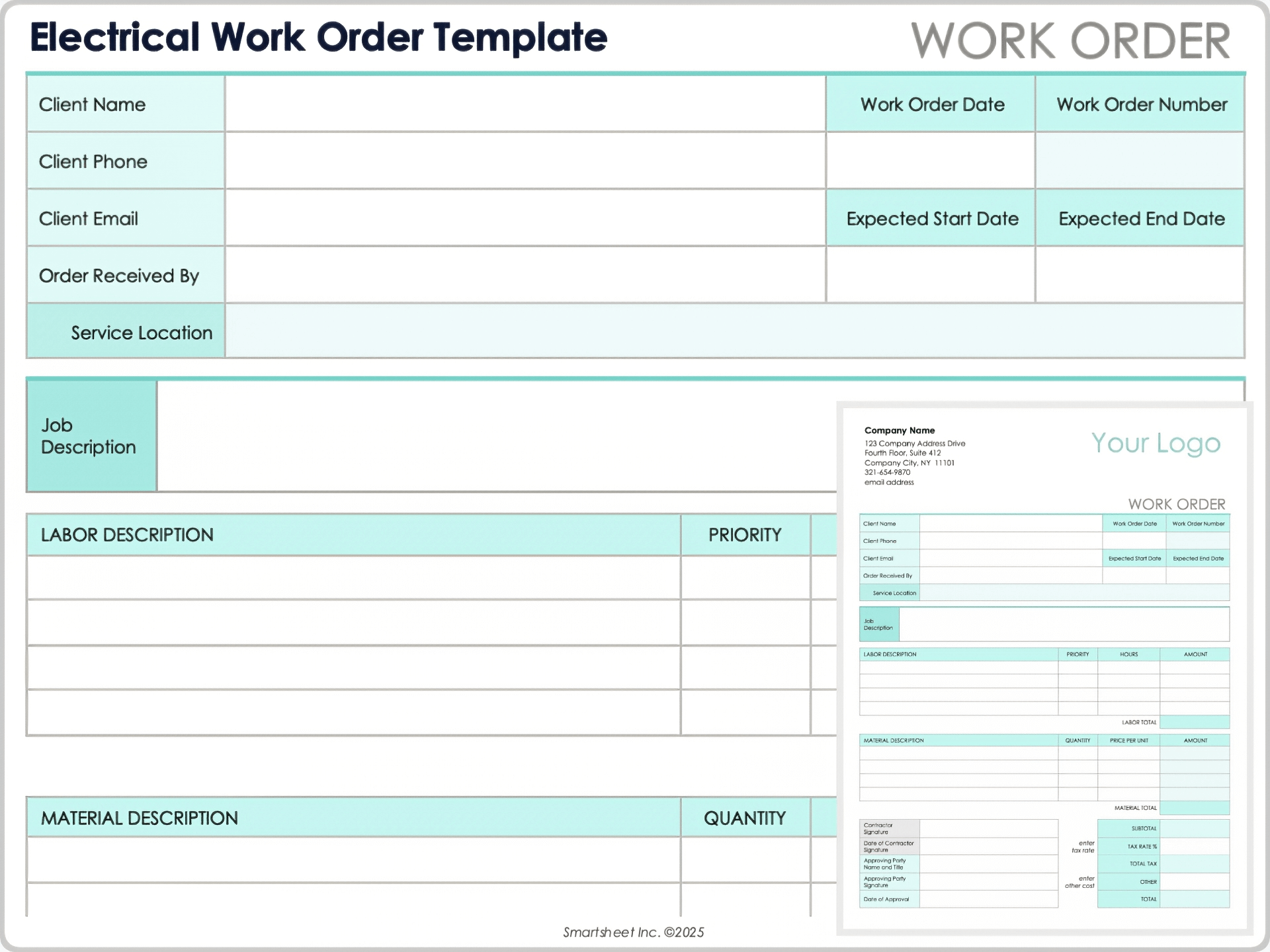 Editable Free Printable Work Order Template
