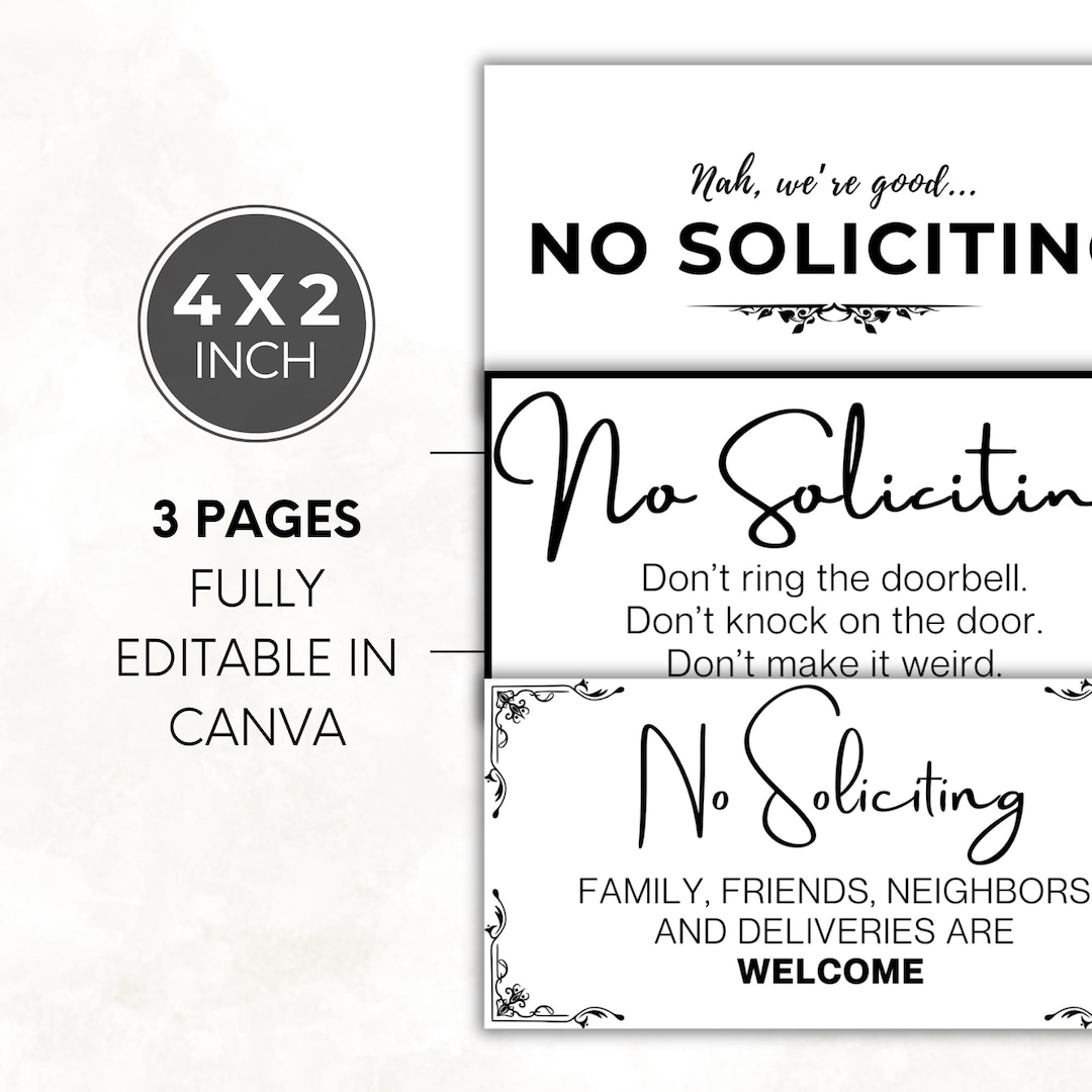 Funny No Soliciting Signs Template Editable In Canva U0026 Printable 3 Signs SVG PDF No Trespassing Door Sign Vacation Home Keep Off Sign Etsy