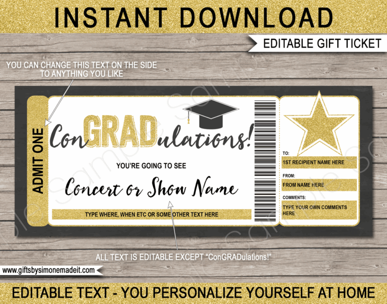 Graduation Concert Ticket Gift Concert Ticket Gift Template Show Ticket
