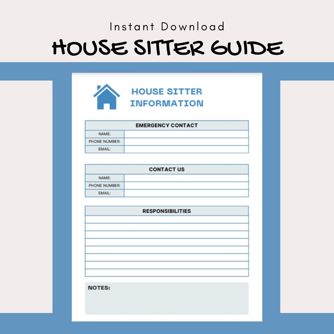 House Sitter Instructions Printable PDF Template House Sitter Guide House Sitter Contact Information Planner House Sitter Welcome Guide Etsy