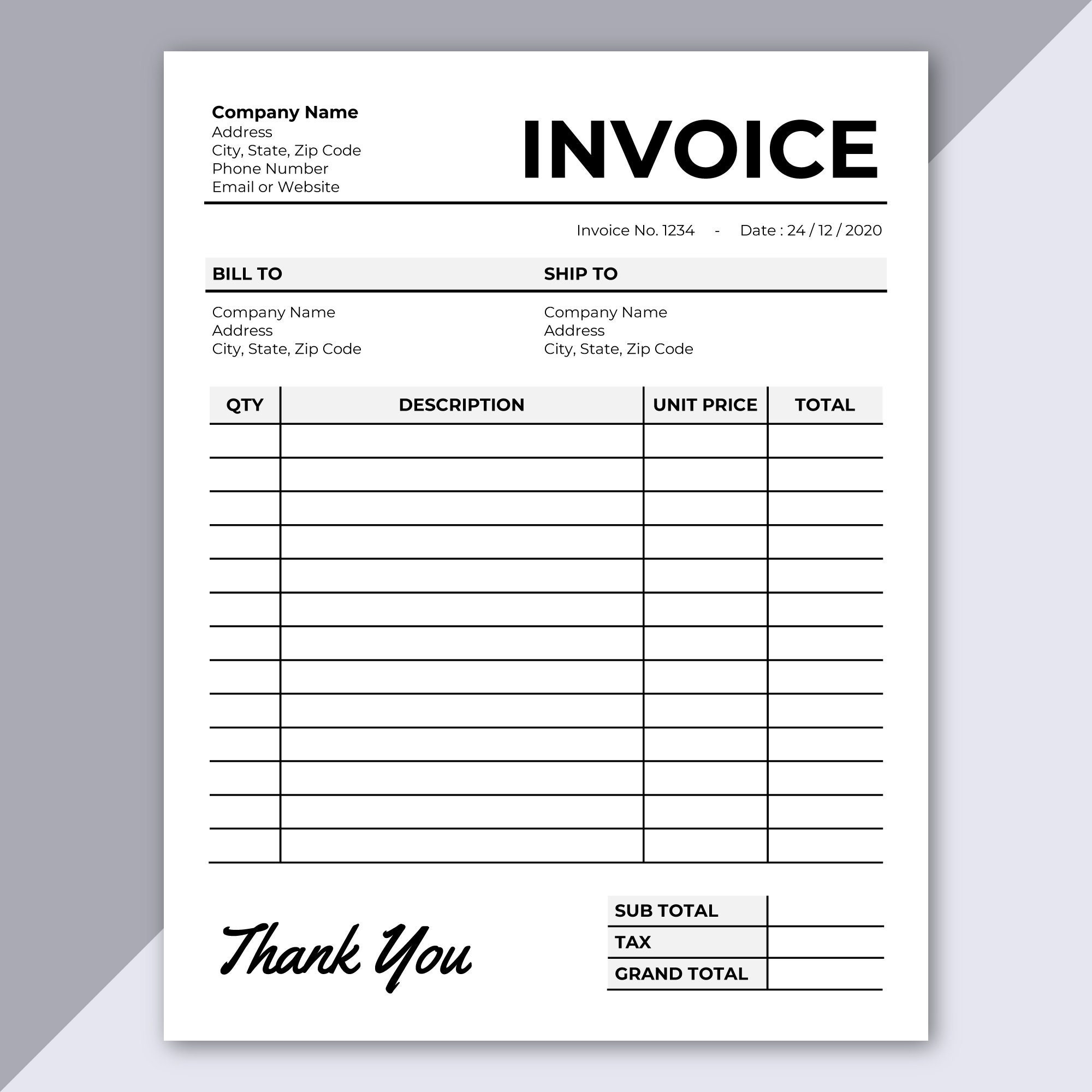 Free Templates Invoices Printable