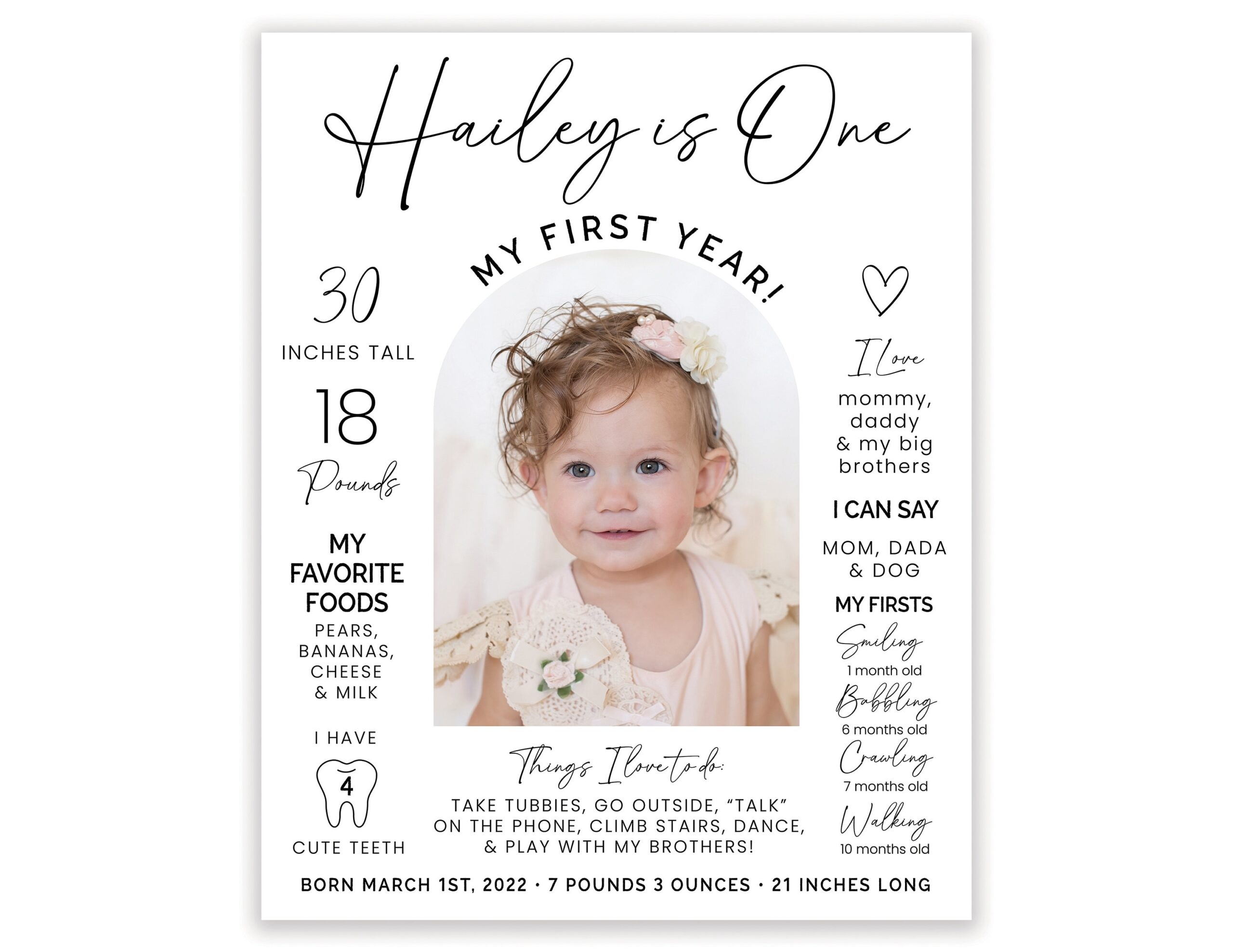 Modern Editable 1st Birthday Milestone Sign Printable One Year Photo Board Baby s First Year Celebration Poster Template