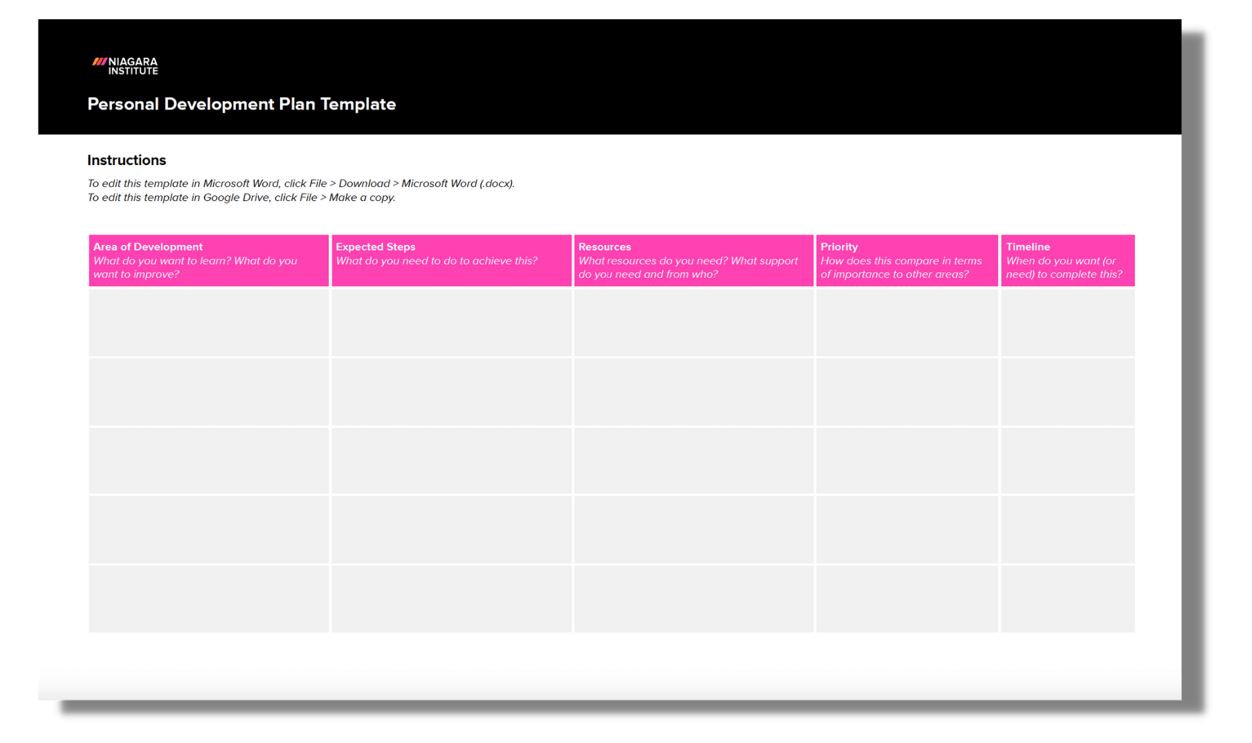 Personal Development Plan Template