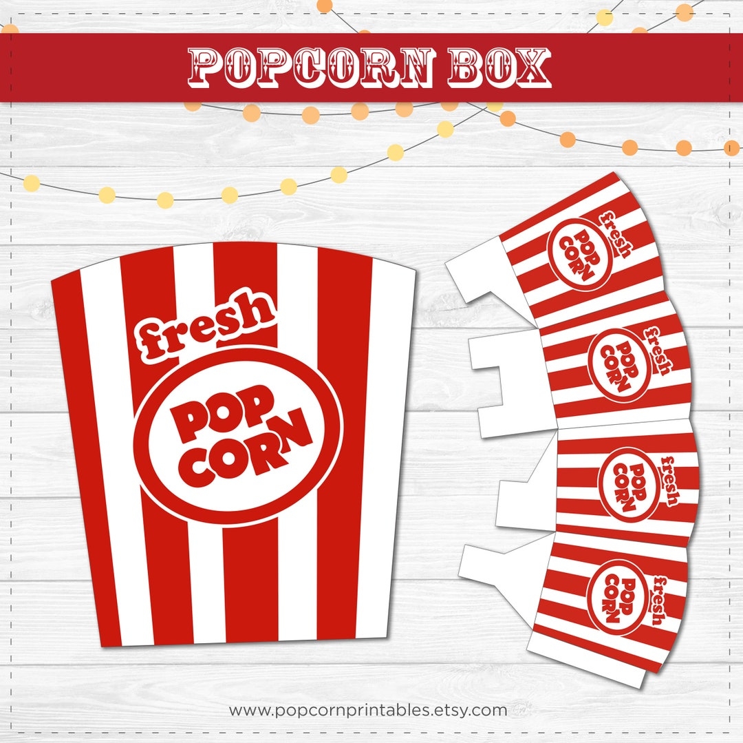 Popcorn Box Printable Instant Download PDF Carnival Popcorn Red U0026 White Stripes DIY Old Fashioned Retro Popcorn Party Movie Night Etsy
