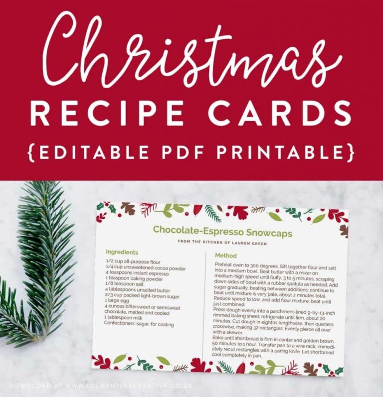 Printable Christmas Recipe Card Editable PDF Template Clementine Creative