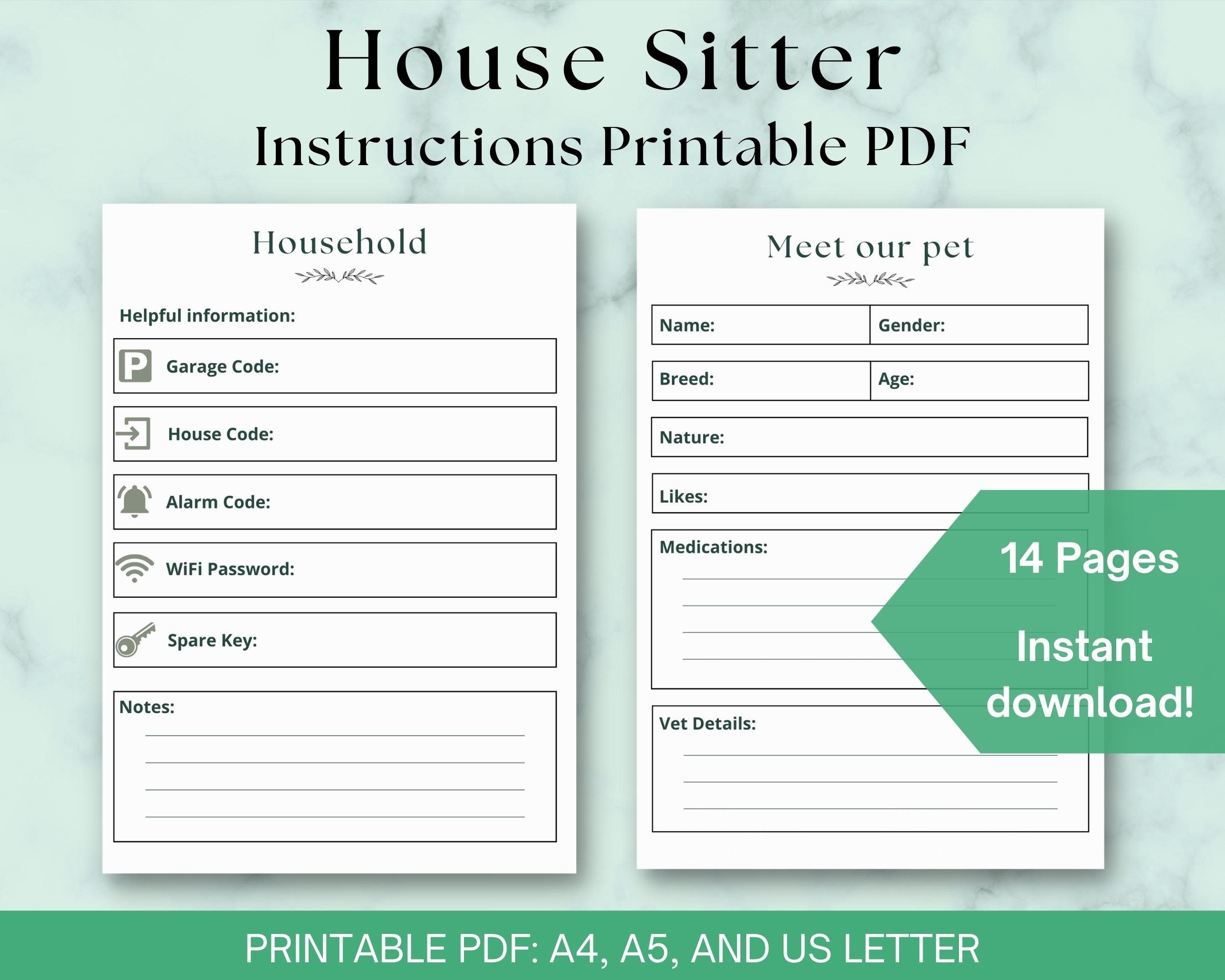 Free Printable House Sitter Template