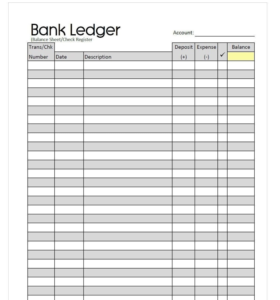 Printable Minimalist Bank Ledger Check Register Balance Sheet Digital Download Unlimited Prints 2 Sizes Letter U0026 A5 Etsy