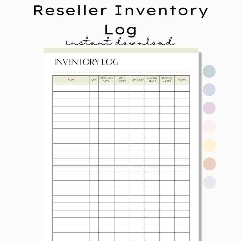 Printable Reseller Inventory Log Inventory Spreadsheet Inventory