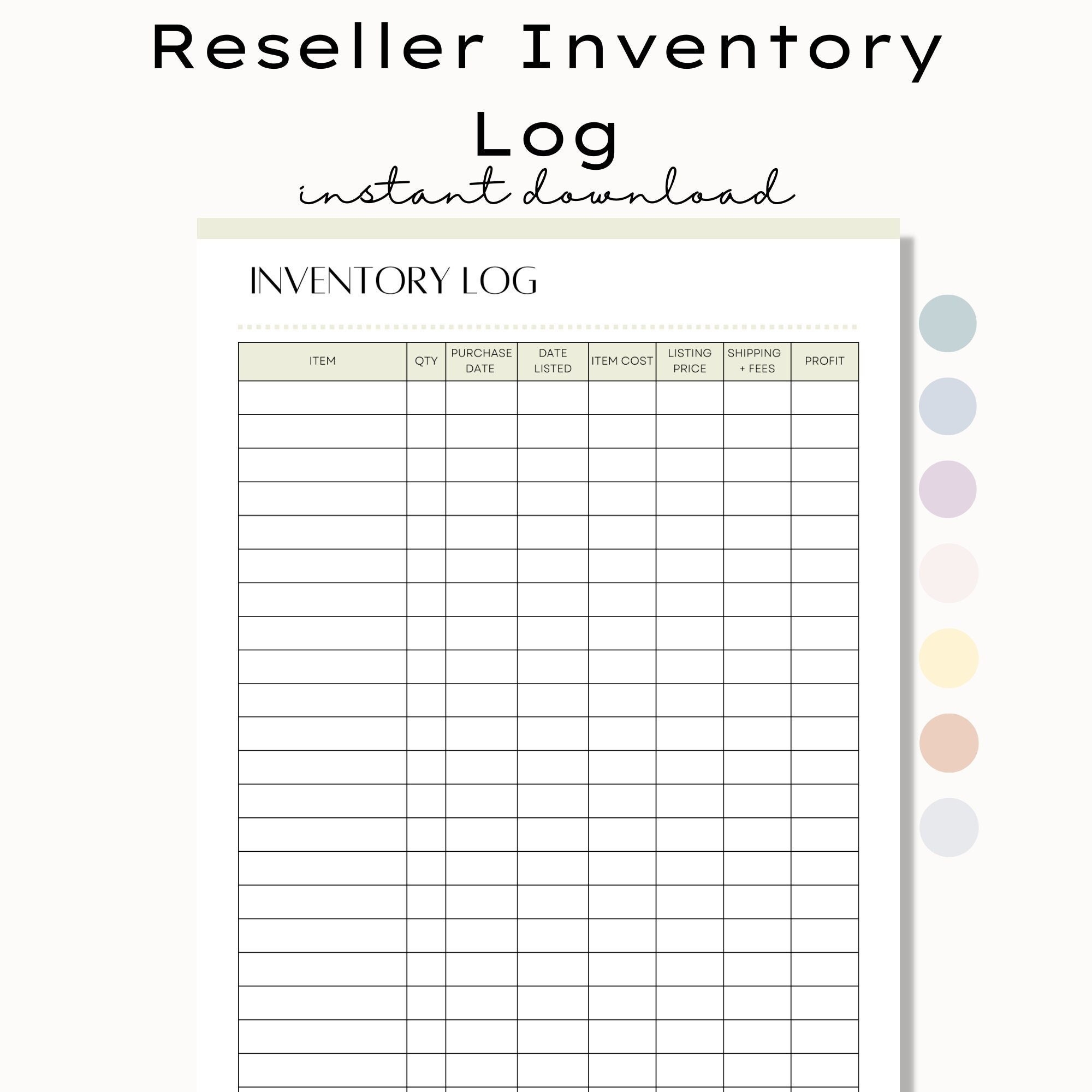 Printable Reseller Inventory Log Inventory Spreadsheet Inventory 