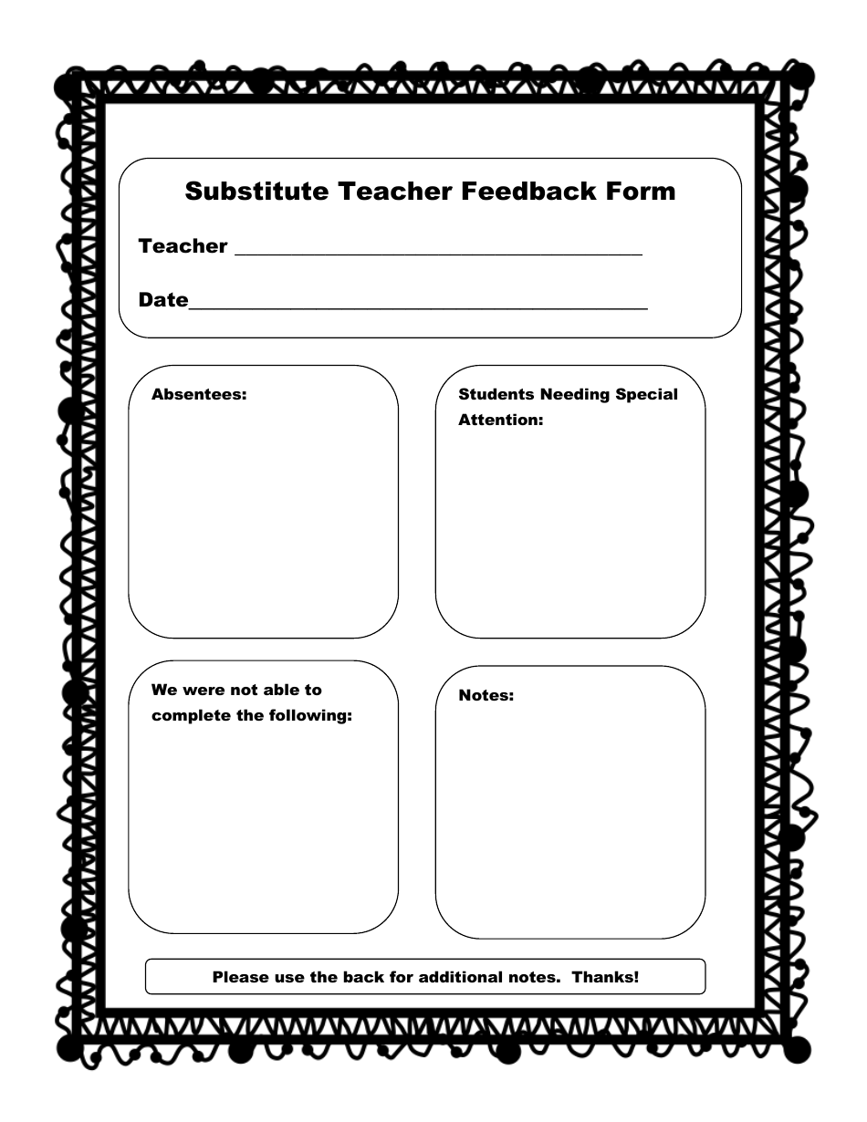 Substitute Teacher Blank Forms Free Printable