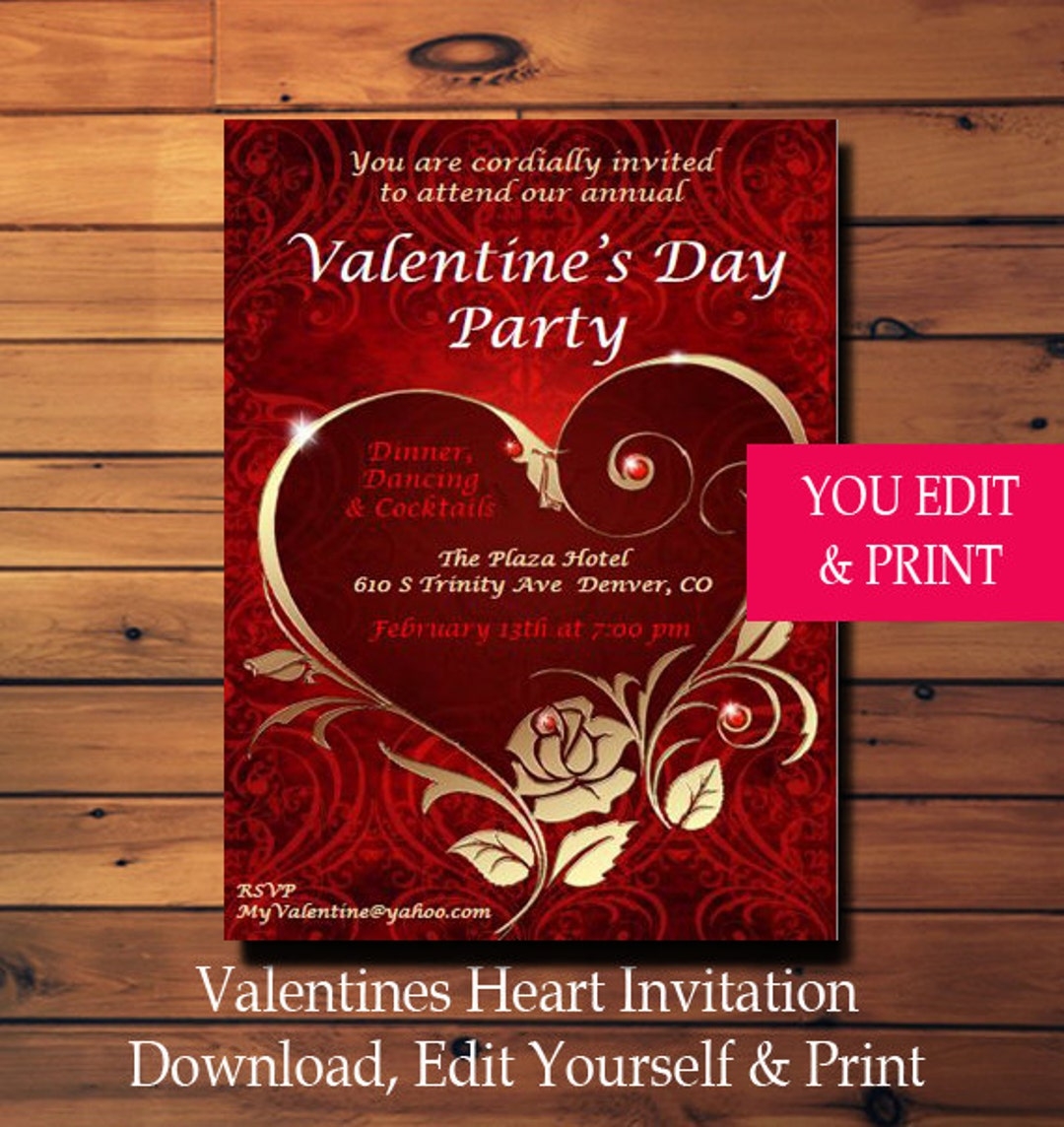 Valentines Day Invitation Valentines Day Party Invitation Valentines Invitation Valentine Invitation VD Invite V day Invite You Edit Etsy