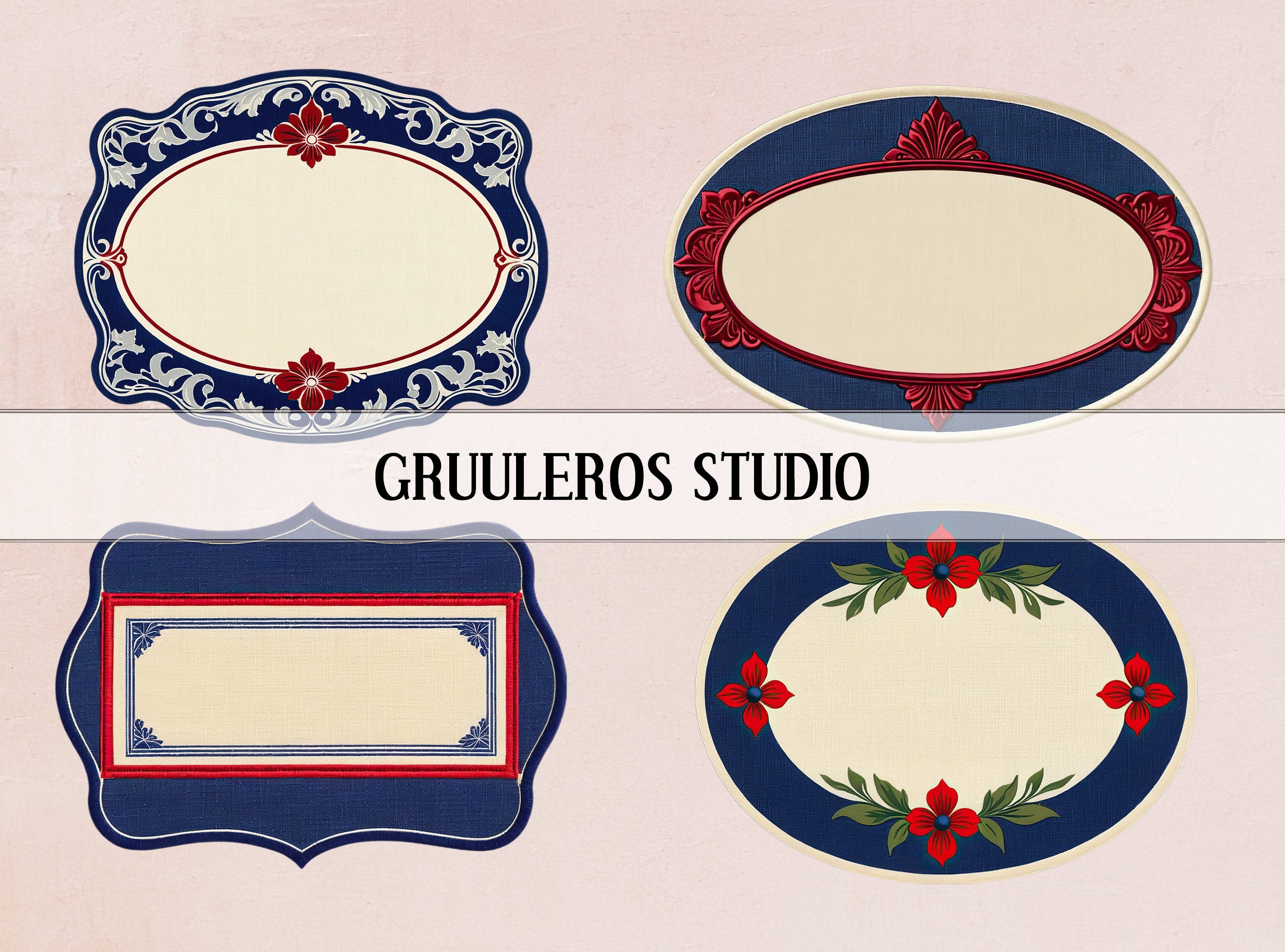 Vintage Blank Labels Indigo Crimson Labels PNG U0026 A4 Files Old Labels Blank Labels Printable Vintage Label Sticker Digital Label Etsy