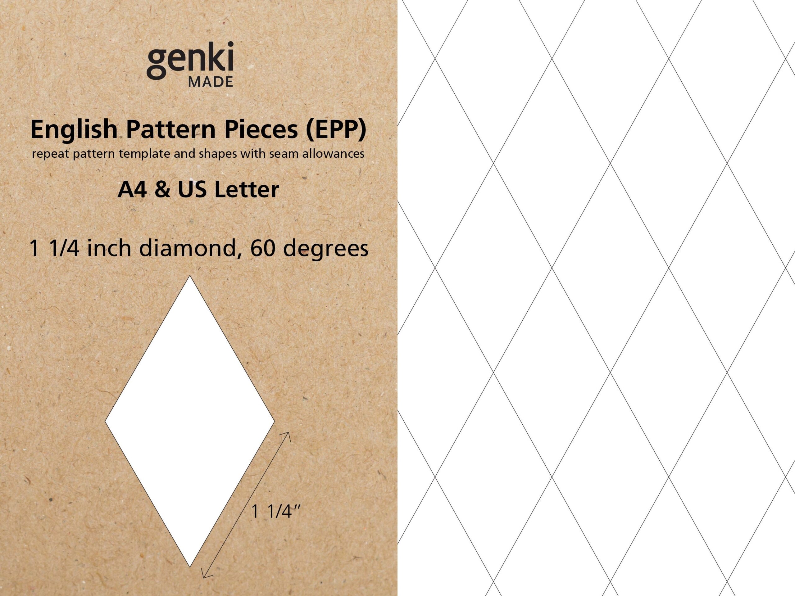 1 1 4 Inch Diamond 60 Degrees English Paper Piecing EPP Instant Download Printable A4 U0026 US Letter PDF Templates Etsy