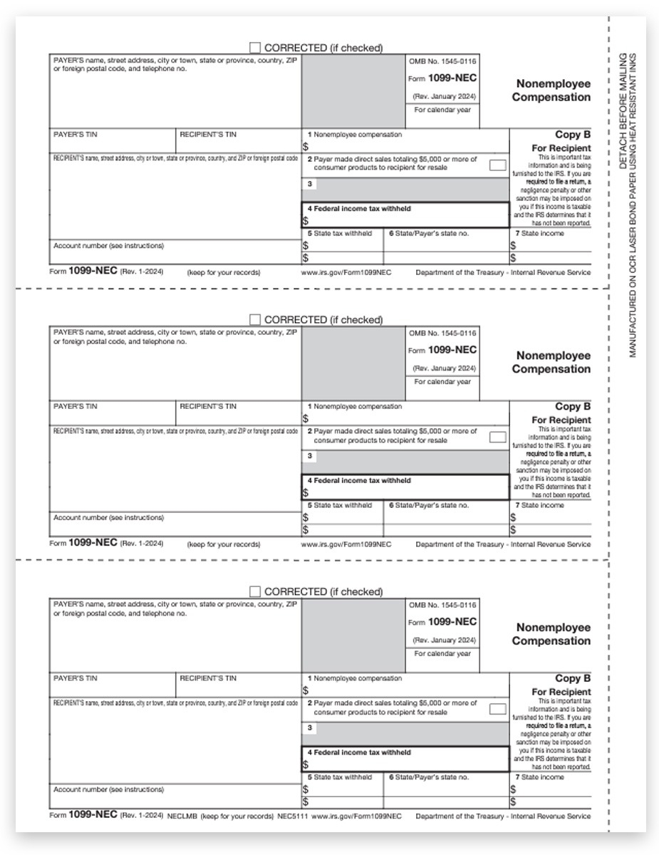 1099 NEC Forms Copy B For Recipient Federal DiscountTaxForms