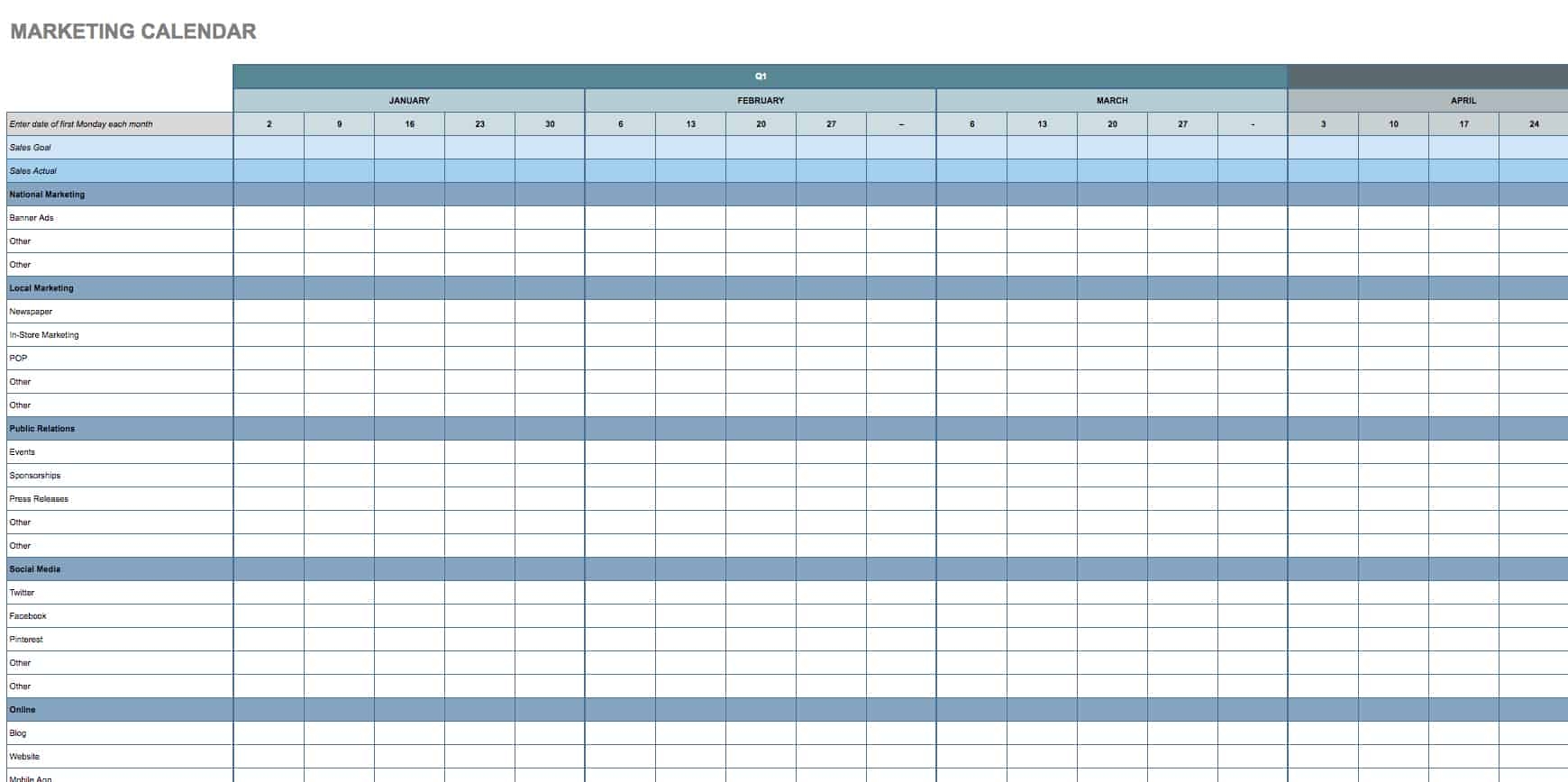 Free Printable Calendar Templates Google