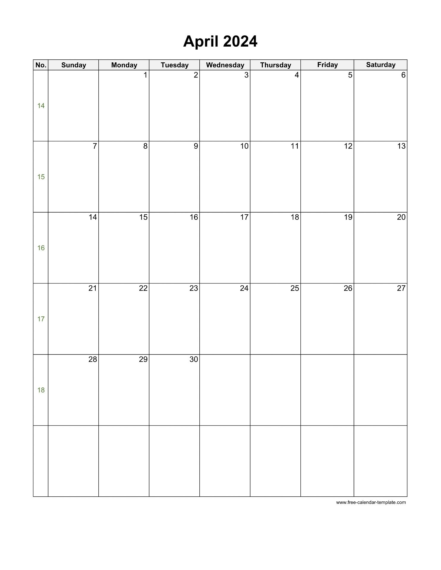 Printable Blank April Calender