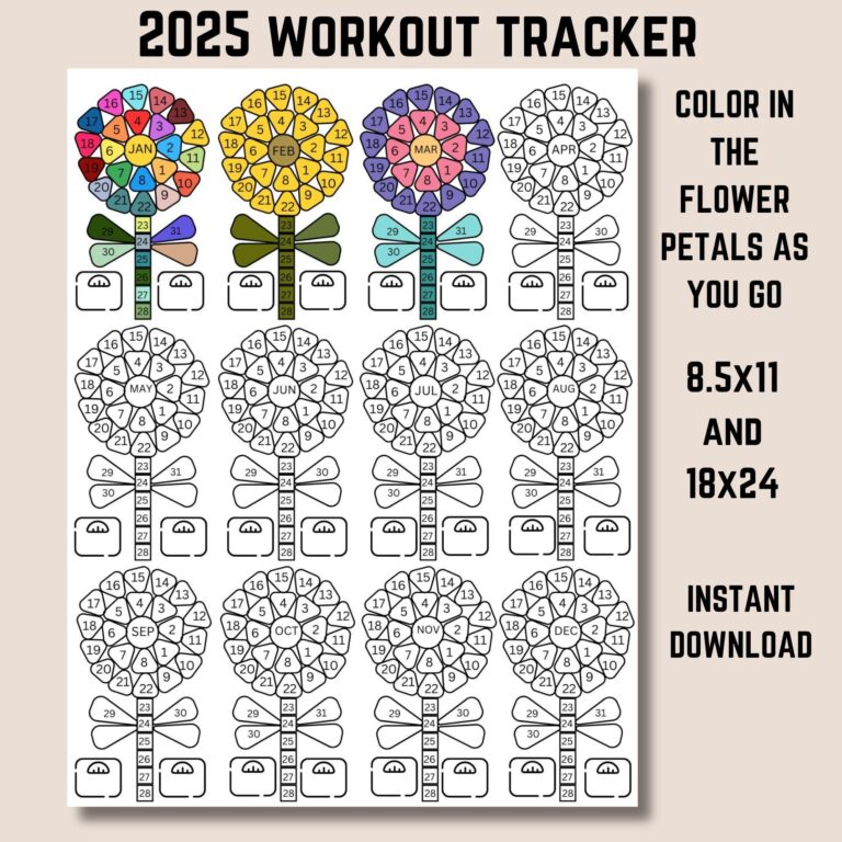 2025 Workout Tracker Color Digital Workout Tracker Fitness Tracker Daily Workout Tracker Habit Tracker Wellness Tracker 2025 Fitness