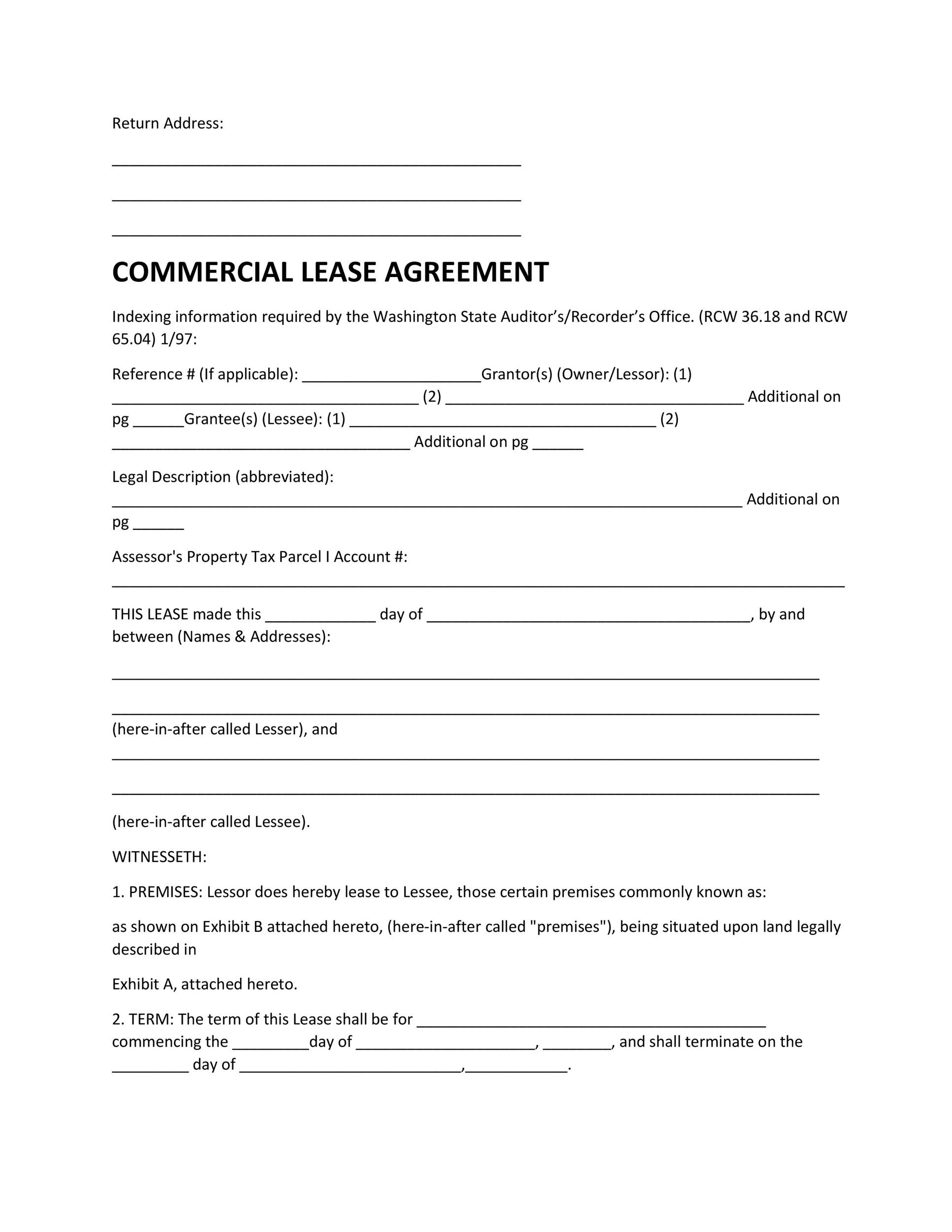 Free Printable Blank Commercial Lease Agreement