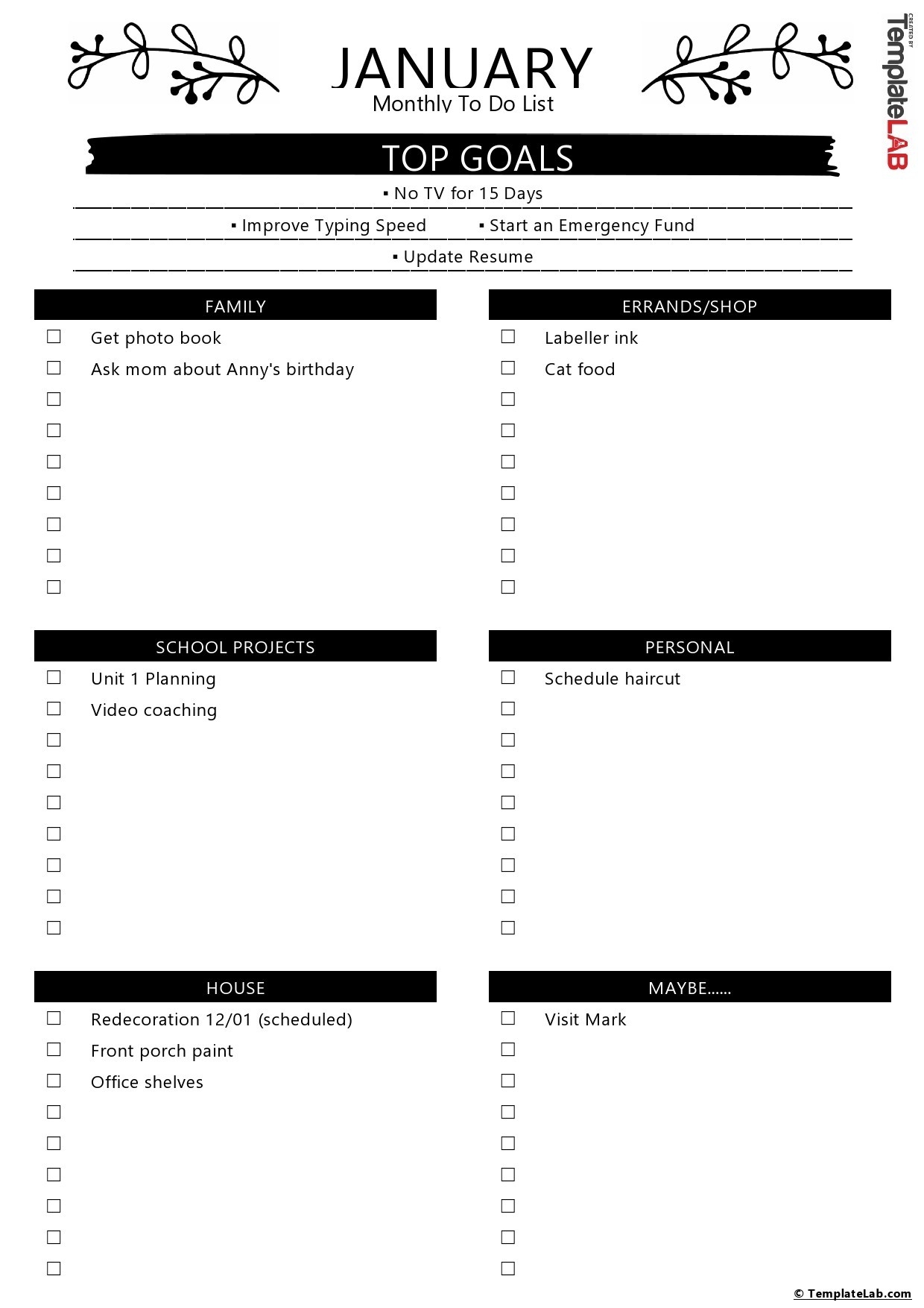 Free Printable Punch List Template