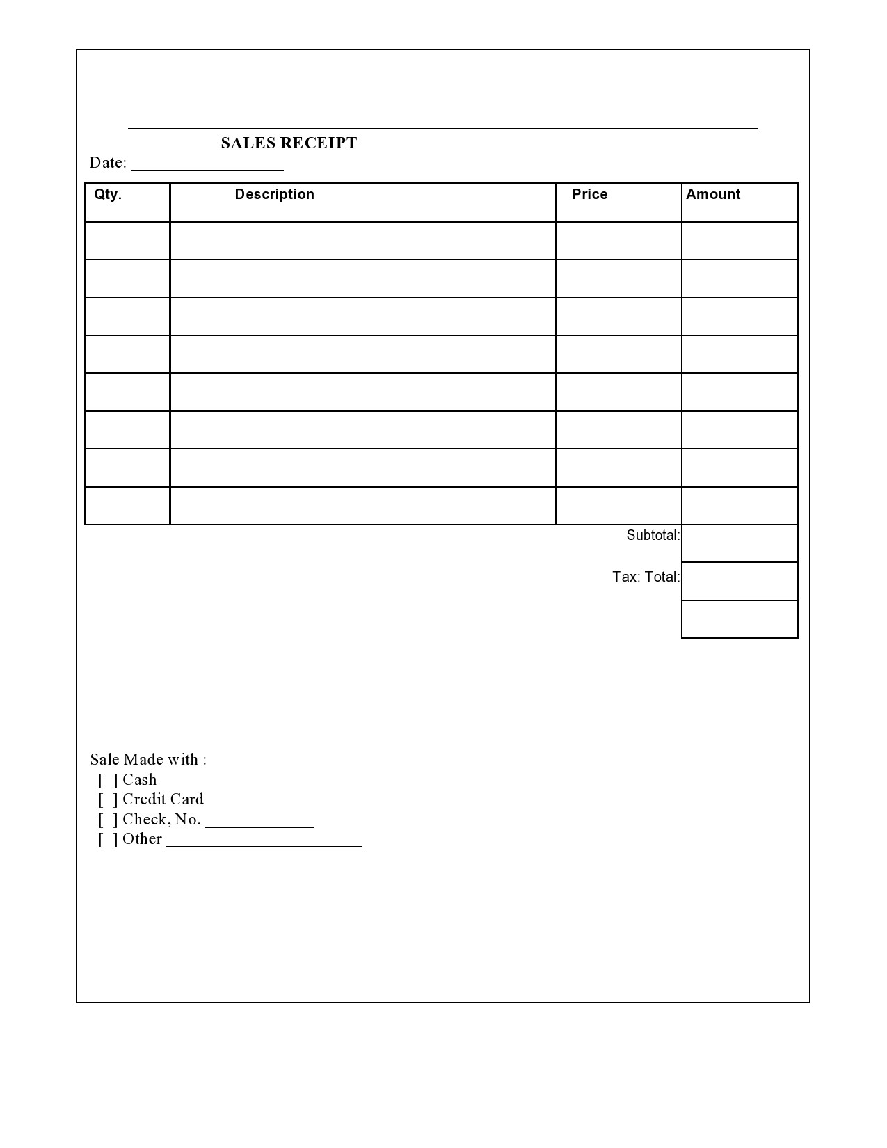 Free Printable Sales Receipt Template