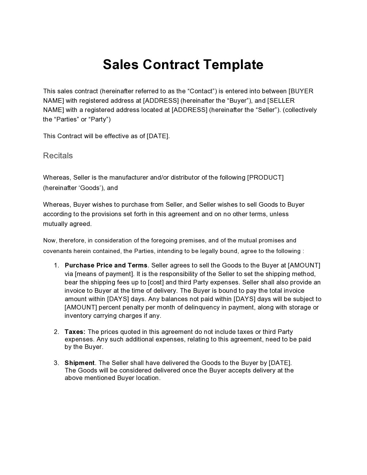 40 Free Sales Contract Templates Word TemplateLab